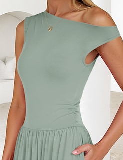 Foto 5 | Vestido Largo Zesica Summer 2025 Con Un Solo Hombro Casual Para Mujer - Venta Internacional.