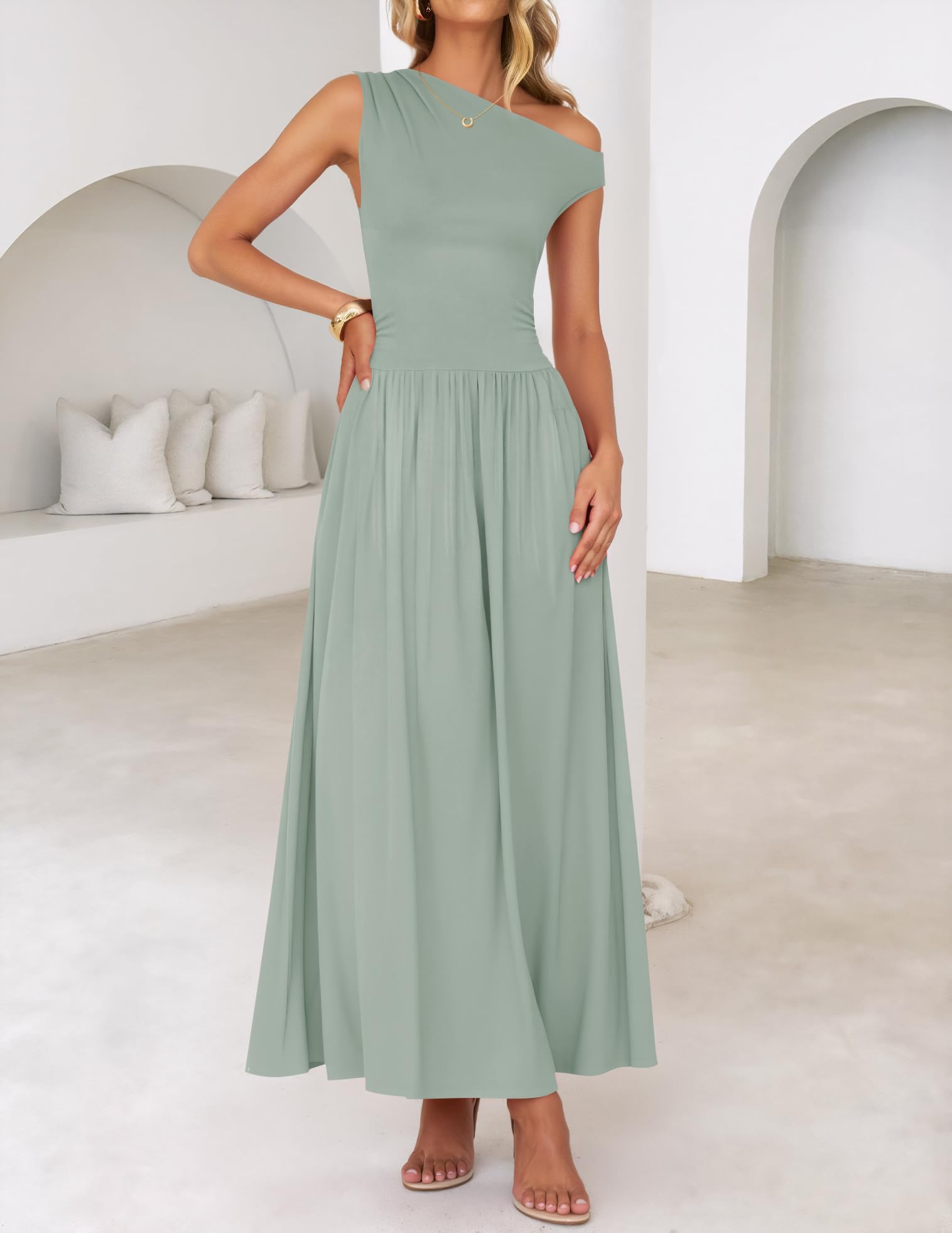 Foto 7 pulgar | Vestido Largo Zesica Summer 2025 Con Un Solo Hombro Casual Para Mujer - Venta Internacional.
