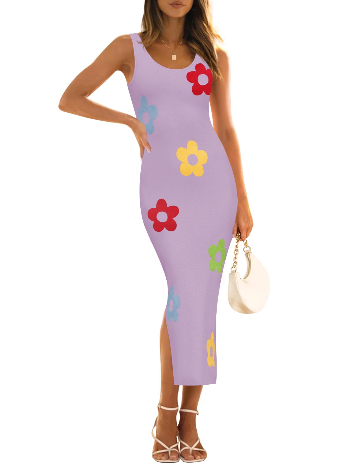 Foto 2 pulgar | Vestido Ajustado Zesica De Punto Floral Para Mujer, De Punto Floral, A Media Pierna, Morado - Venta Internacional.