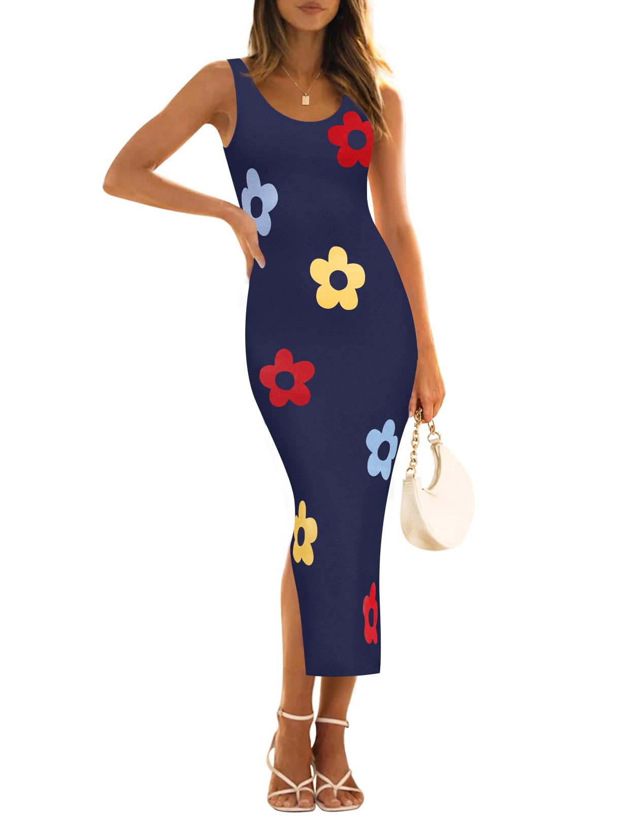 Foto 2 pulgar | Vestido De Verano Zesica, Ajustado Con Estampado Floral, Midi, Azul Marino, Para Mujer - Venta Internacional.