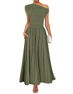 Foto 1 | Vestido Largo Zesica, Verano 2025, Con Un Solo Hombro, Verde Militar, Para Mujer - Venta Internacional.