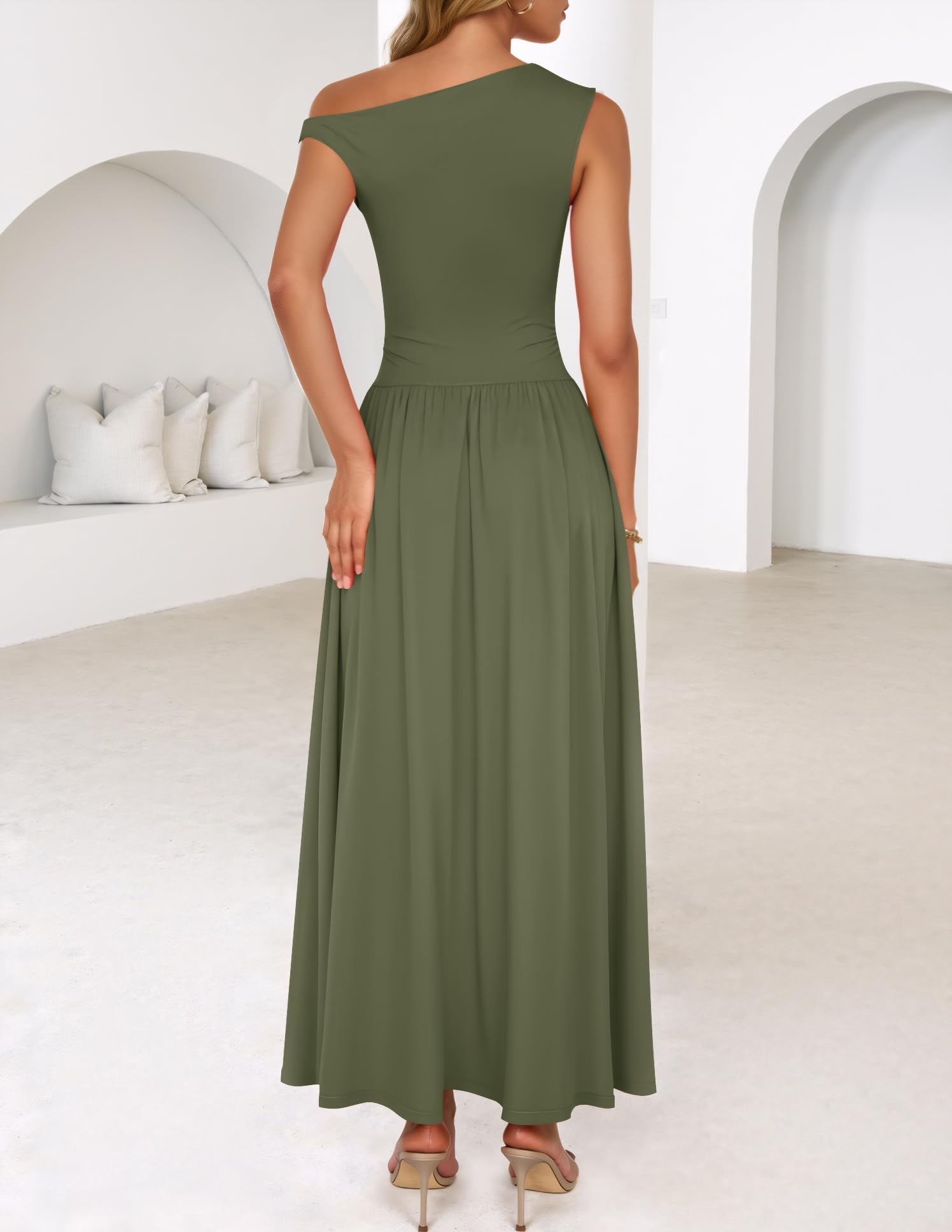 Foto 5 pulgar | Vestido Largo Zesica, Verano 2025, Con Un Solo Hombro, Verde Militar, Para Mujer - Venta Internacional.