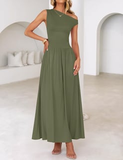 Foto 6 | Vestido Largo Zesica, Verano 2025, Con Un Solo Hombro, Verde Militar, Para Mujer - Venta Internacional.