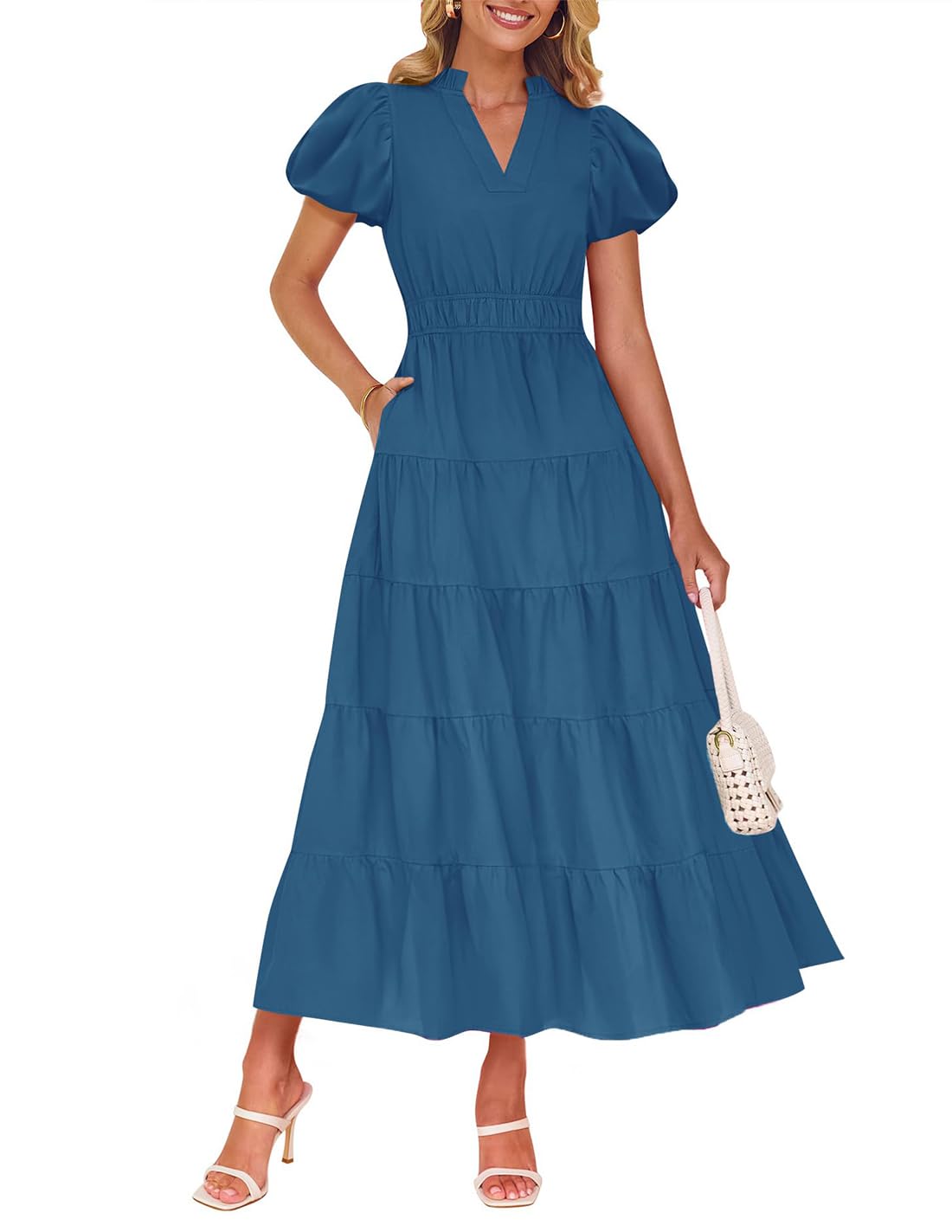 Vestido Largo Zesica Casual De Verano Con Cuello En V Y Volantes Escalonados Para Mujer - Venta Internacional.