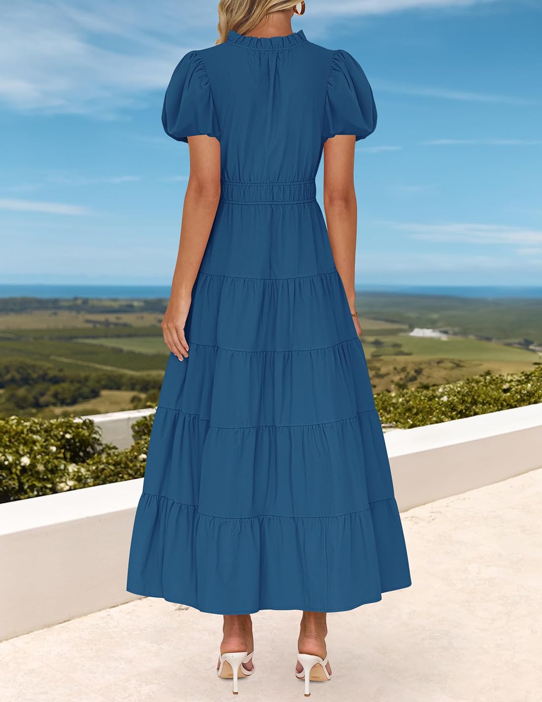 Foto 5 pulgar | Vestido Largo Zesica Casual De Verano Con Cuello En V Y Volantes Escalonados Para Mujer - Venta Internacional.