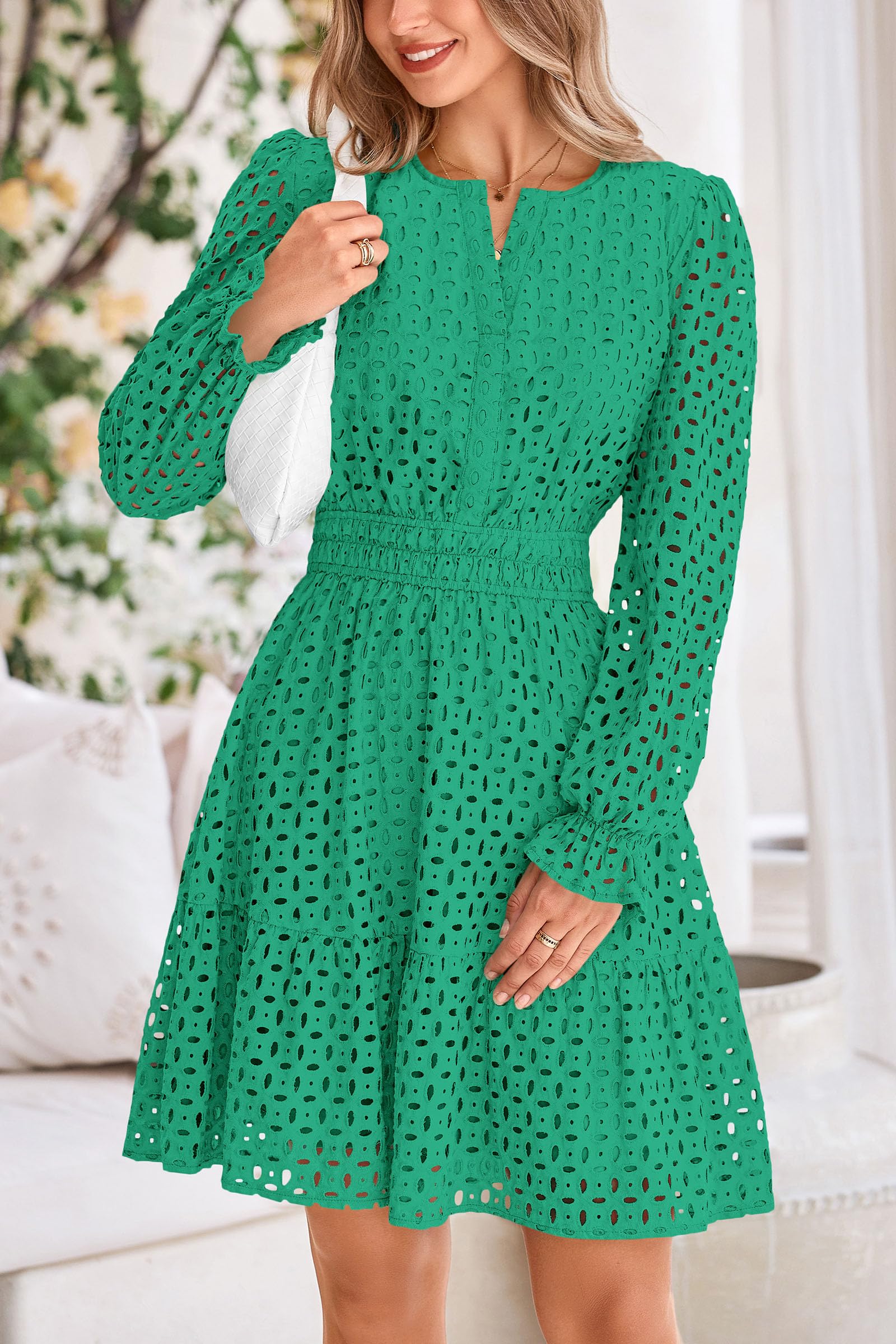Foto 5 | Minivestido Prettygarden 2025, Manga Larga, Cuello En V, Línea A, Verde - Venta Internacional.