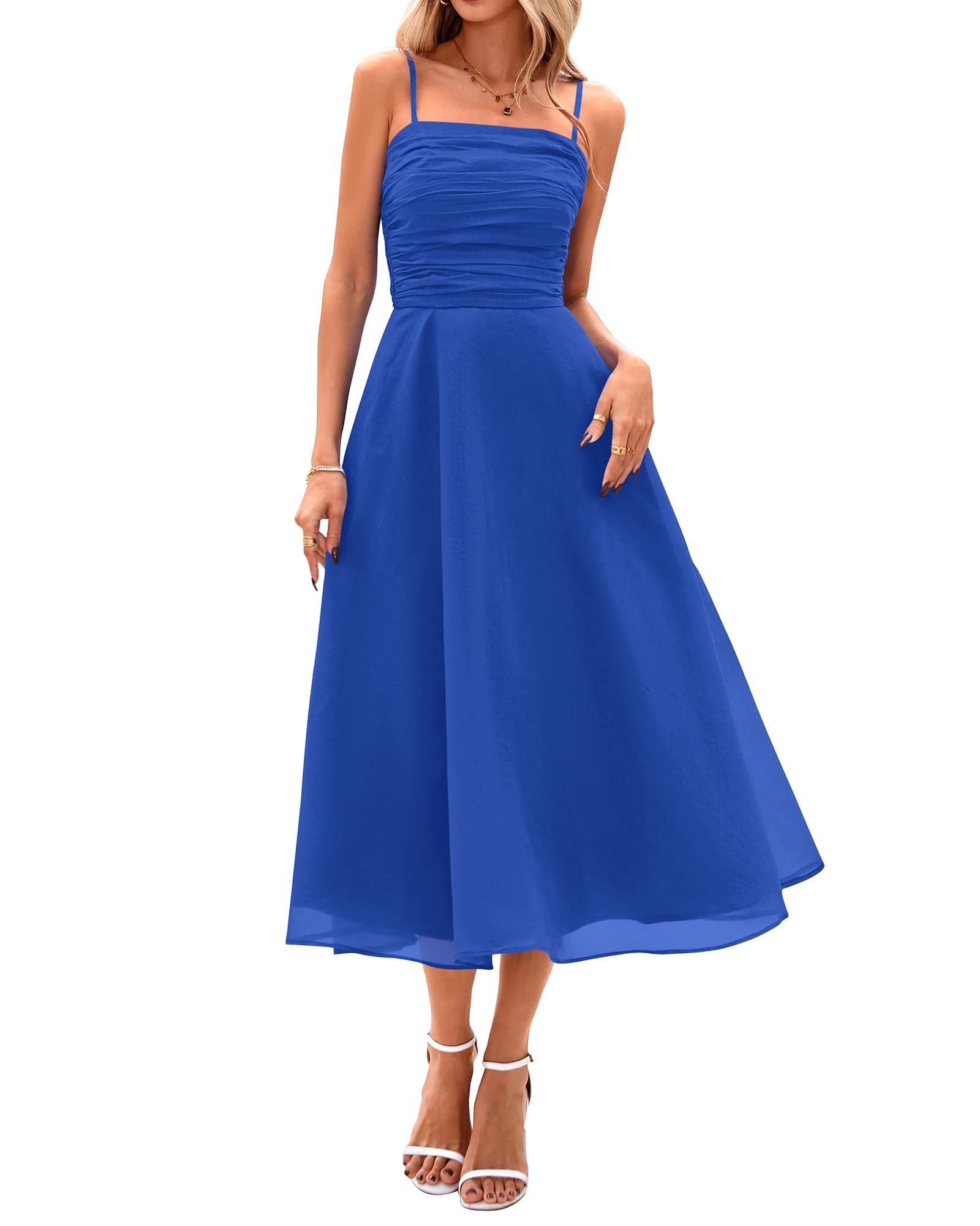 Foto 2 pulgar | Vestido Prettygarden para Mujer de Verano Tirantes Finos Midi Azul - Venta Internacional