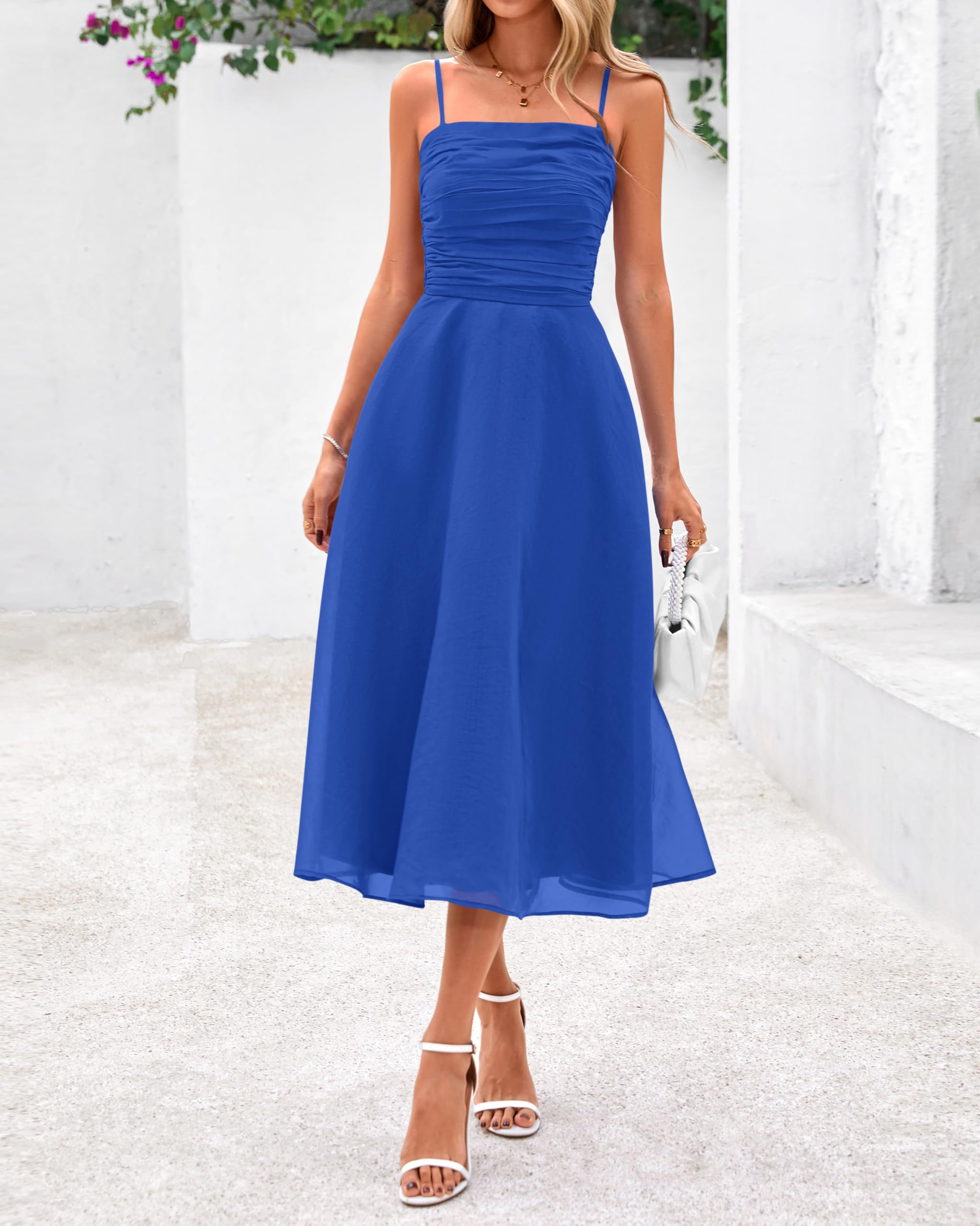 Foto 3 pulgar | Vestido Prettygarden para Mujer de Verano Tirantes Finos Midi Azul - Venta Internacional