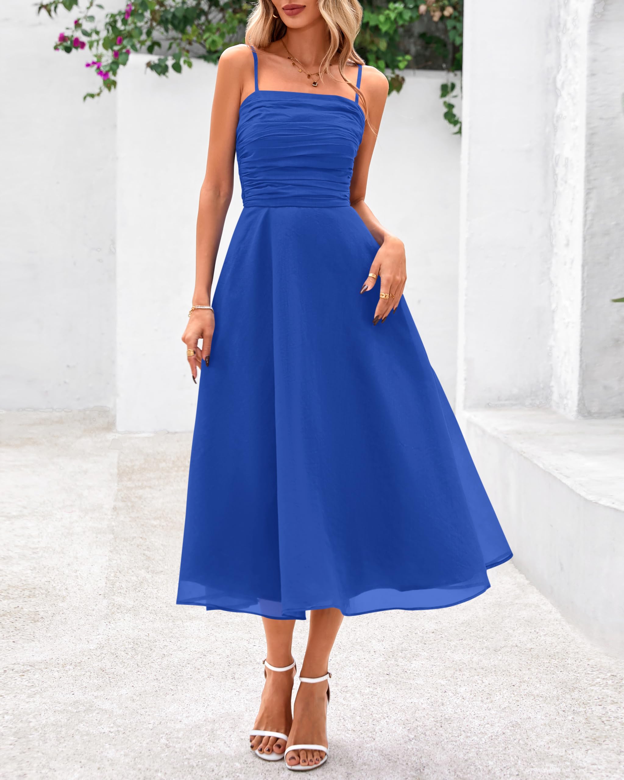 Foto 5 pulgar | Vestido Prettygarden para Mujer de Verano Tirantes Finos Midi Azul - Venta Internacional
