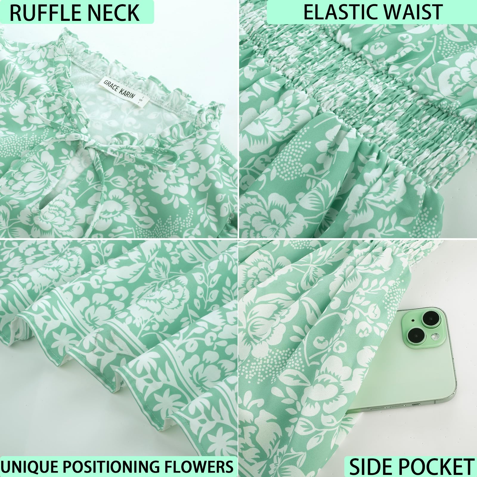 Foto 6 pulgar | Vestido Grace Karin Para Mujer, Estilo Bohemio, Playa, Maxi, Verde Y Blanco - Venta Internacional.