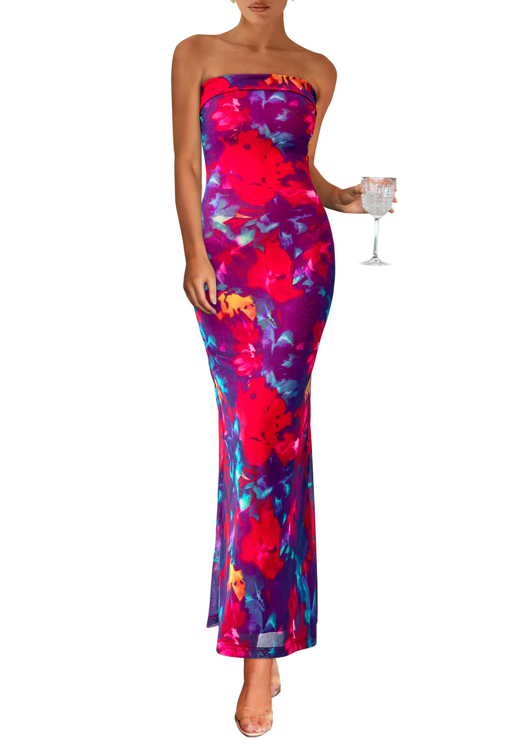 Vestido Largo Prettygarden Para Mujer, Ajustado Sin Tirantes, Rojo Marino, Xxl - Venta Internacional.