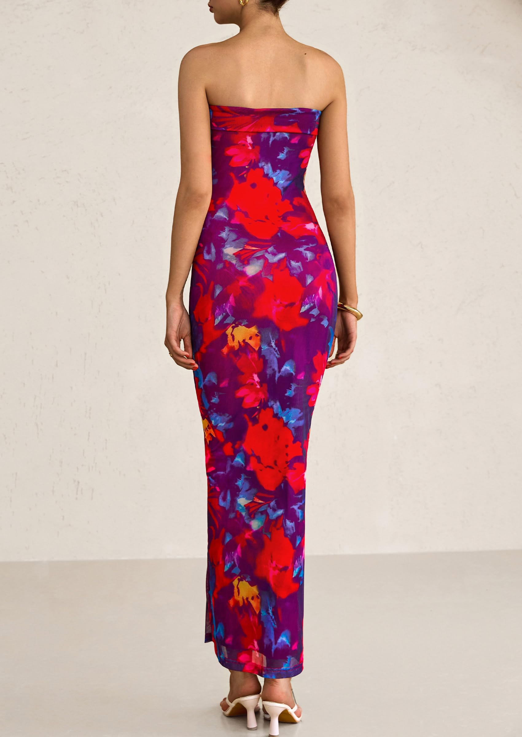 Foto 3 pulgar | Vestido Largo Prettygarden Para Mujer, Ajustado Sin Tirantes, Rojo Marino, Xxl - Venta Internacional.