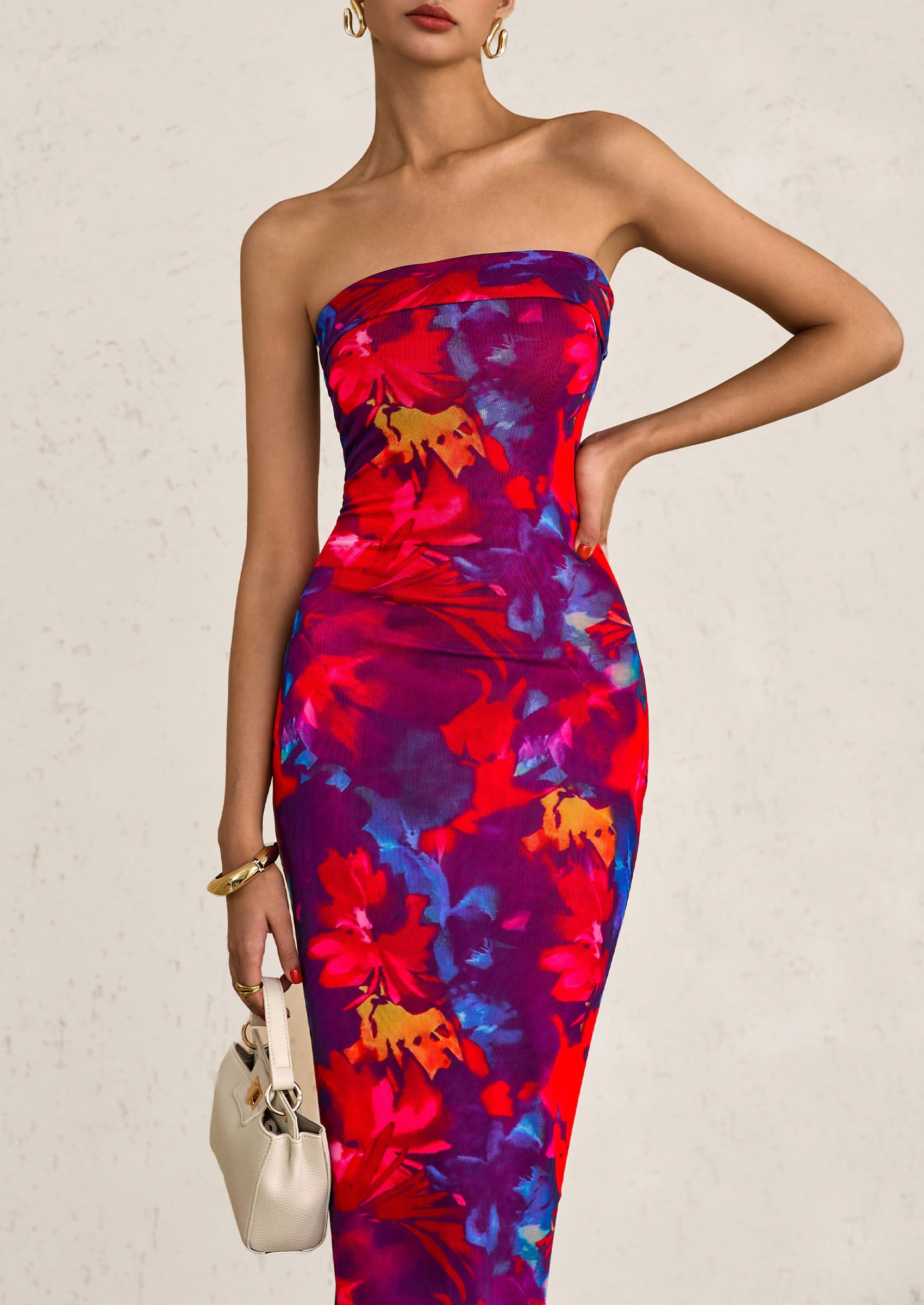 Foto 5 pulgar | Vestido Largo Prettygarden Para Mujer, Ajustado Sin Tirantes, Rojo Marino, Xxl - Venta Internacional.