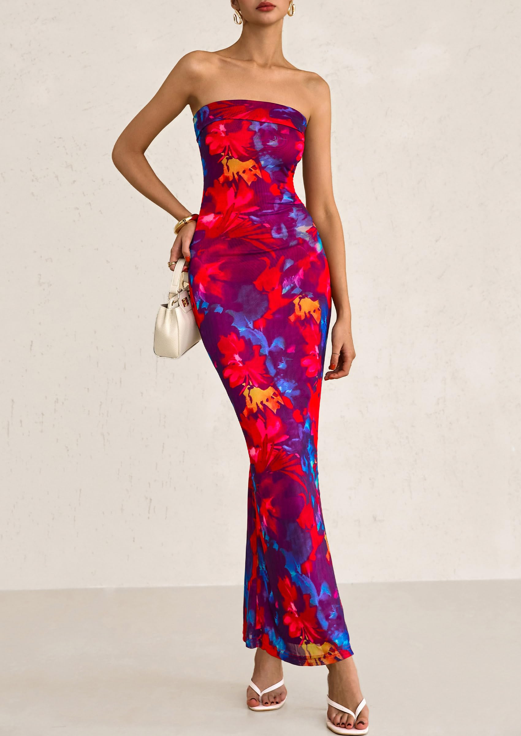 Foto 6 pulgar | Vestido Largo Prettygarden Para Mujer, Ajustado Sin Tirantes, Rojo Marino, Xxl - Venta Internacional.