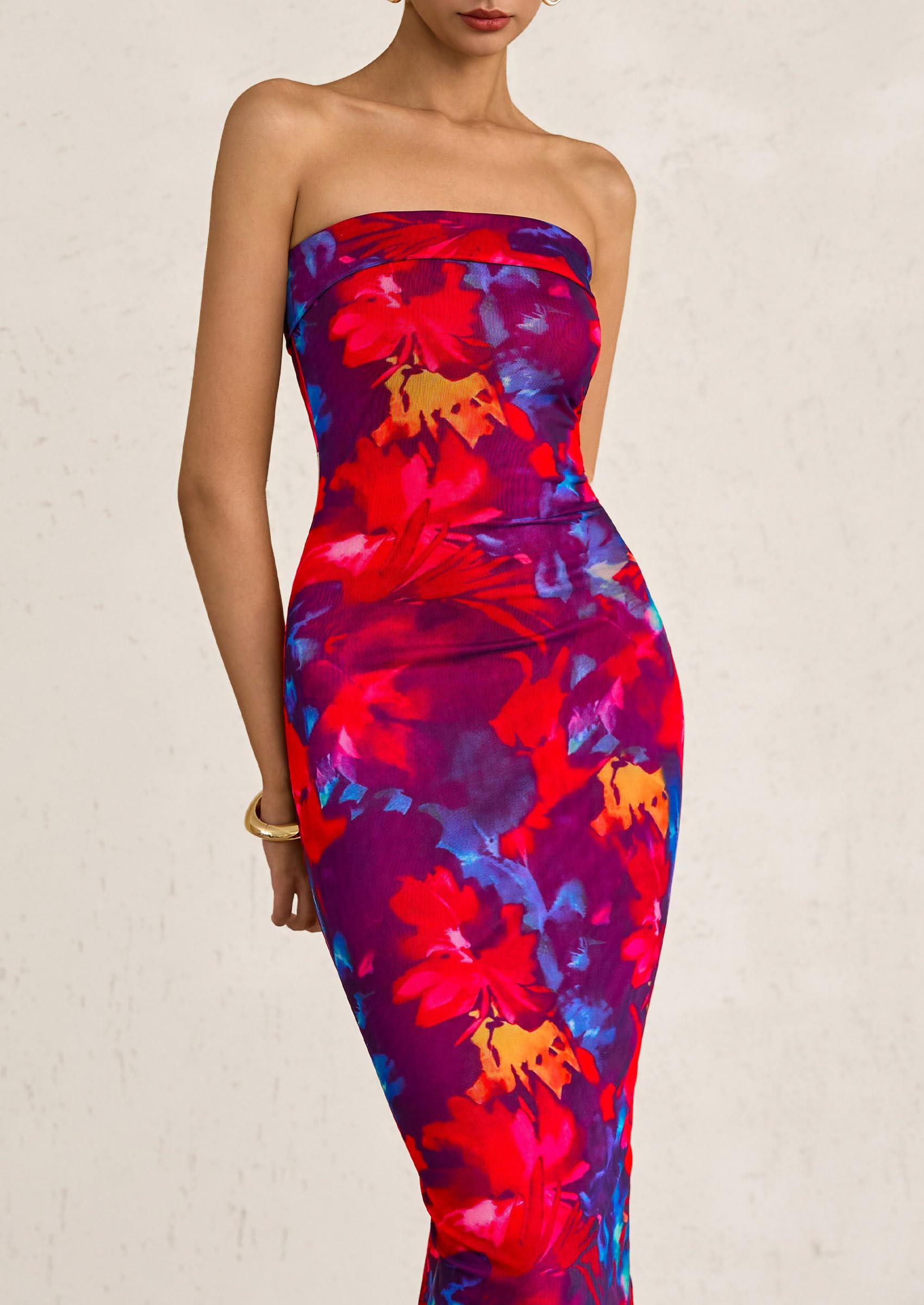 Foto 8 pulgar | Vestido Largo Prettygarden Para Mujer, Ajustado Sin Tirantes, Rojo Marino, Xxl - Venta Internacional.