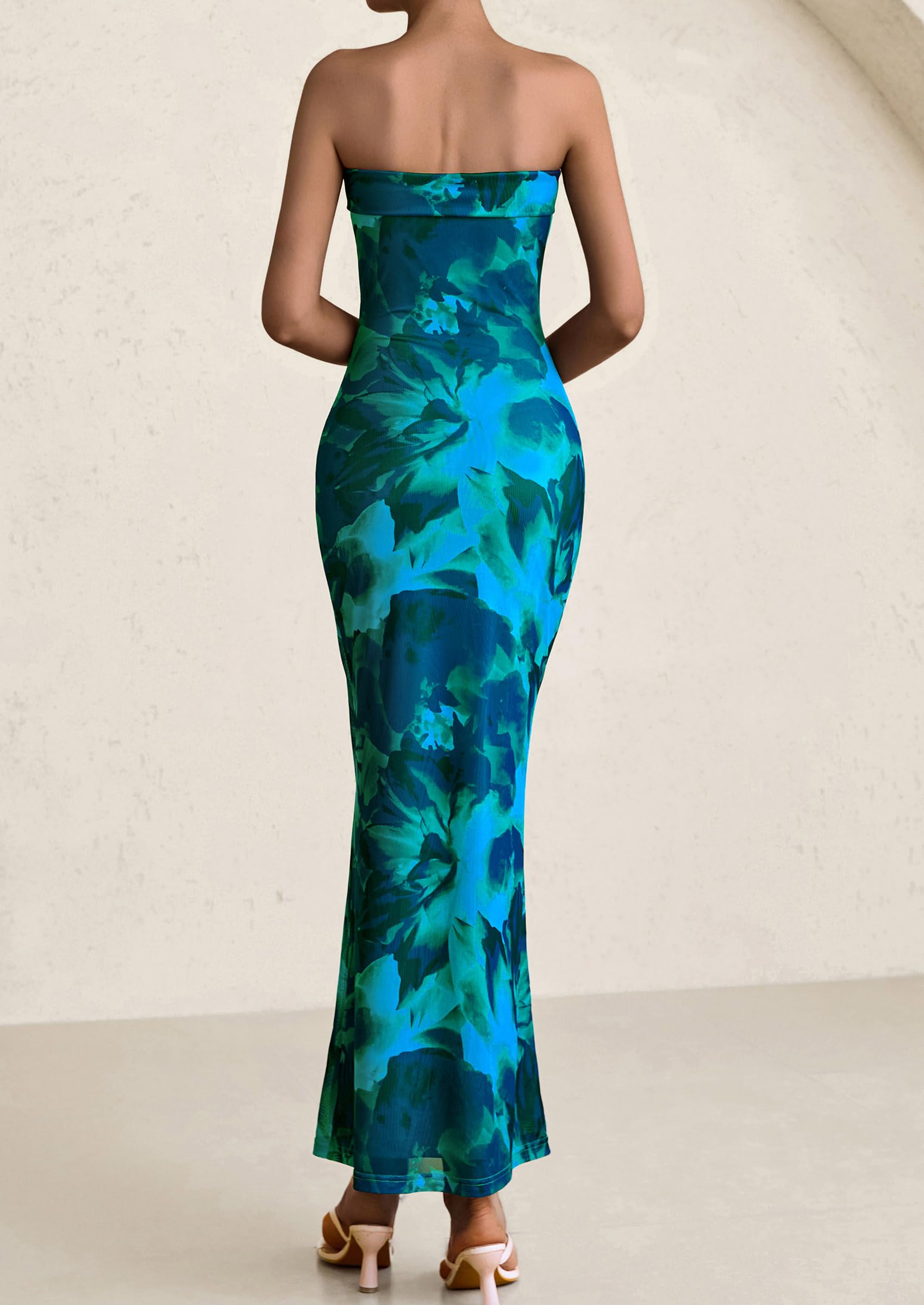 Foto 2 | Vestido Largo Prettygarden Para Mujer, Ajustado Sin Tirantes, Azul S - Venta Internacional.