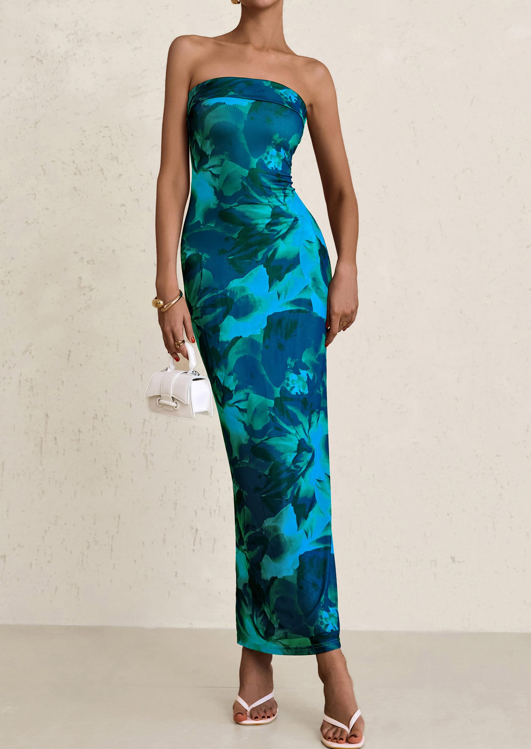 Foto 5 pulgar | Vestido Largo Prettygarden Para Mujer, Ajustado Sin Tirantes, Azul S - Venta Internacional.