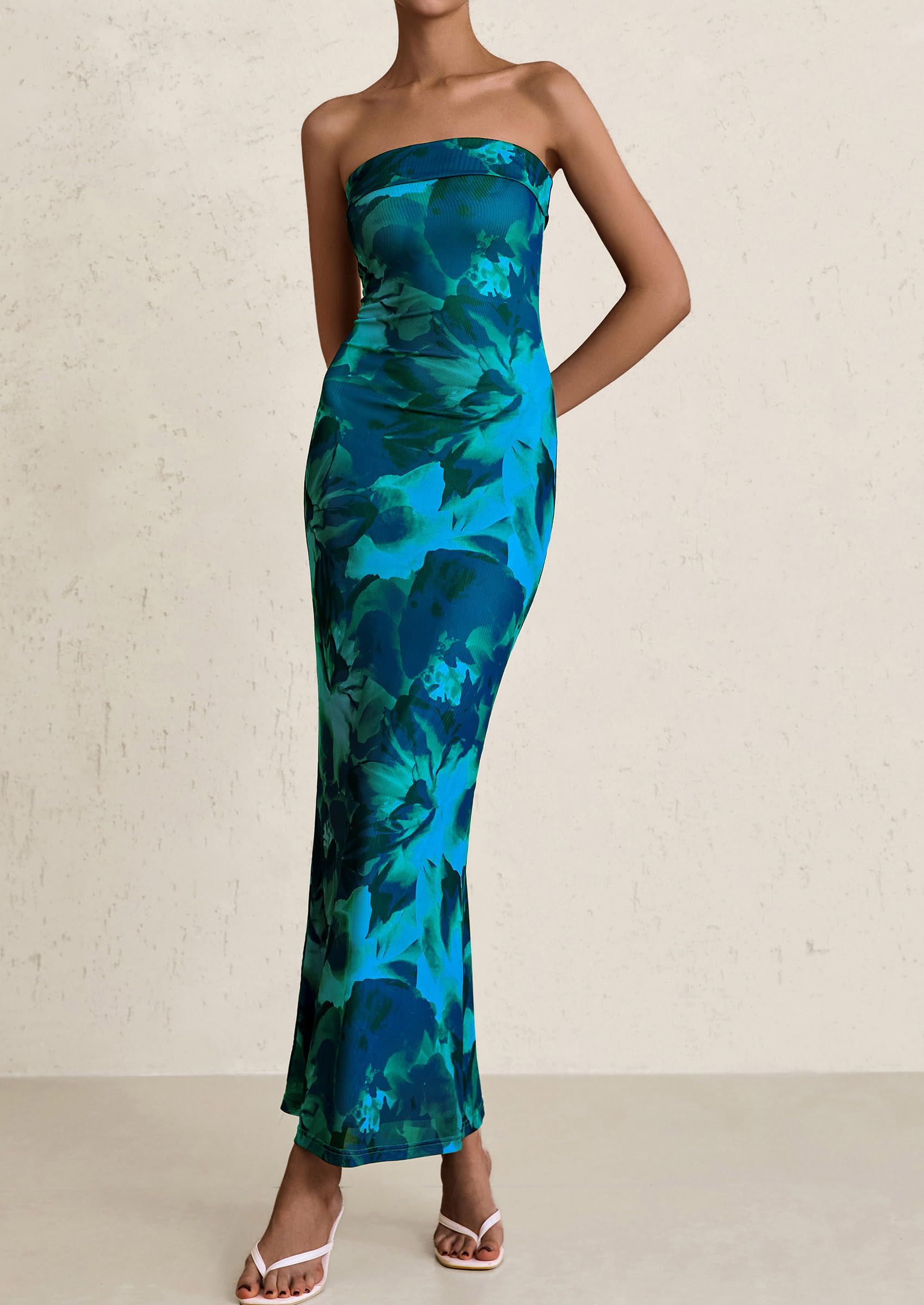 Foto 7 | Vestido Largo Prettygarden Para Mujer, Ajustado Sin Tirantes, Azul S - Venta Internacional.