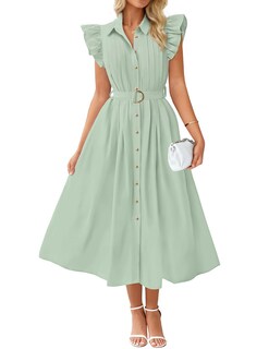Foto 1 | Vestido Zesica 2025 Para Verano, Bohemio, Con Botones, Cuello En V, Cuello En V, Color Salvia - Venta Internacional.