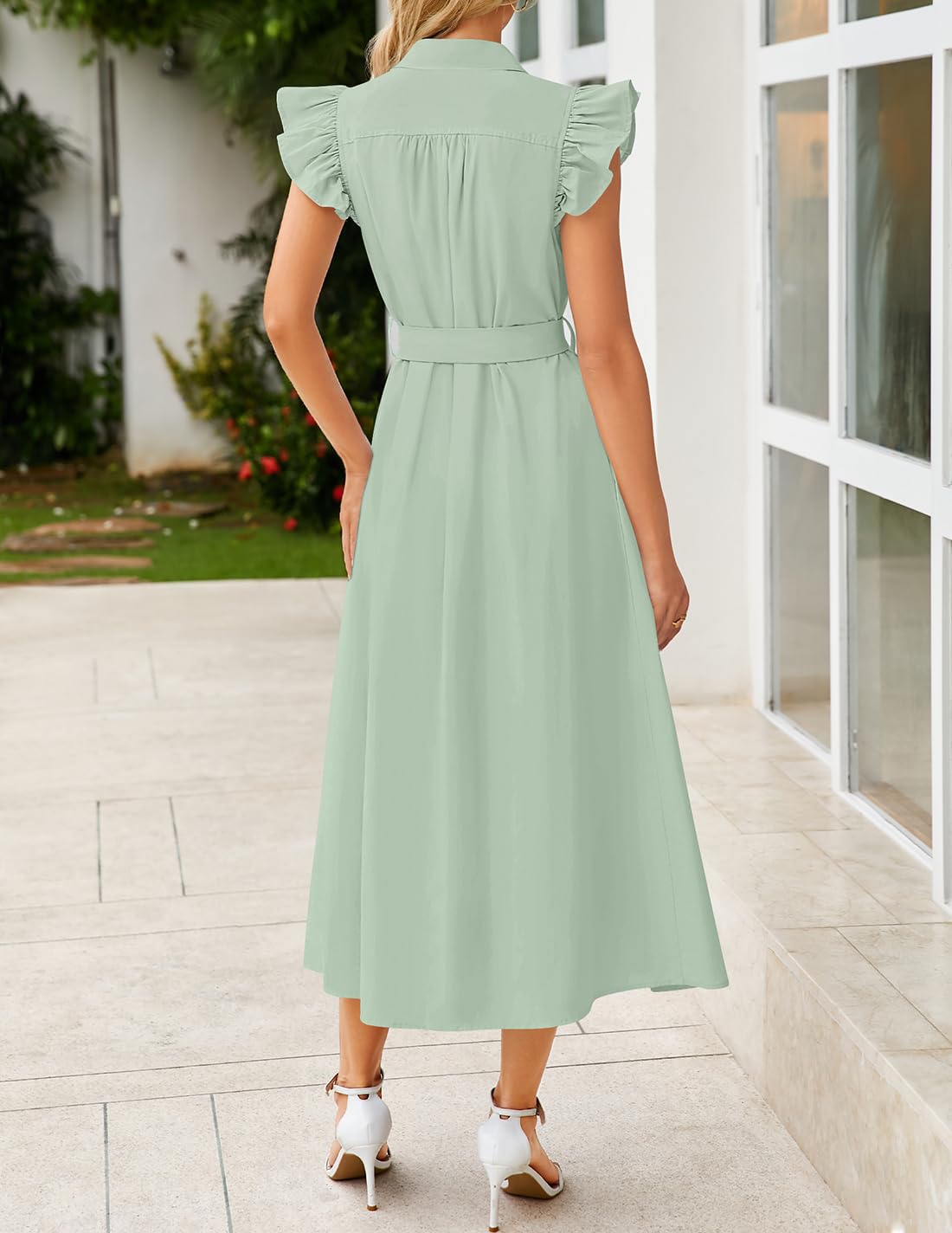 Foto 4 pulgar | Vestido Zesica 2025 Para Verano, Bohemio, Con Botones, Cuello En V, Cuello En V, Color Salvia - Venta Internacional.