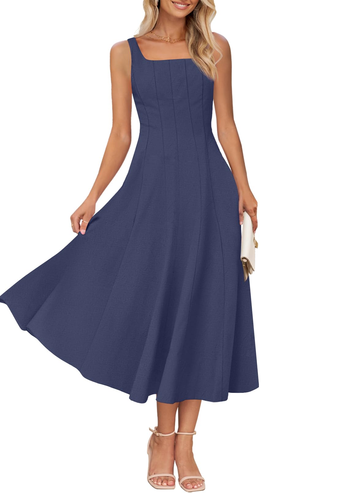 Vestido Merokeety Para Mujer 2025, Verano, Sin Mangas, Midi, Azul Marino - Venta Internacional.