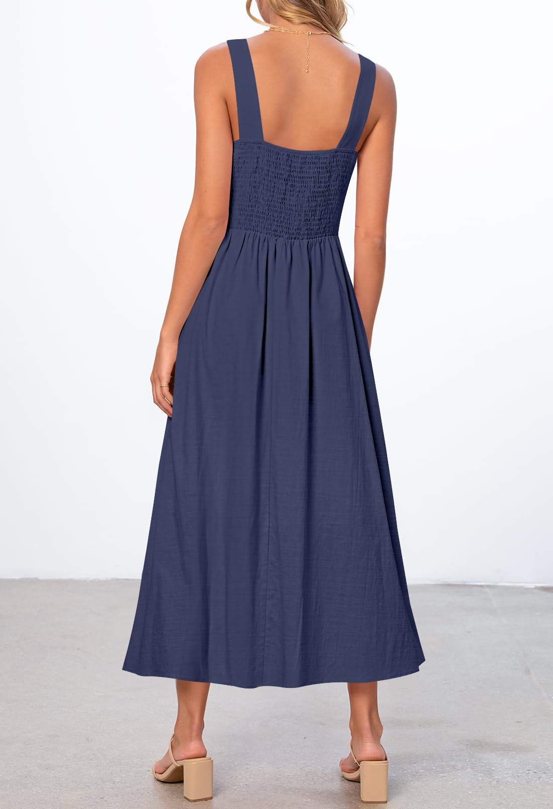 Foto 4 pulgar | Vestido Merokeety Para Mujer 2025, Verano, Sin Mangas, Midi, Azul Marino - Venta Internacional.