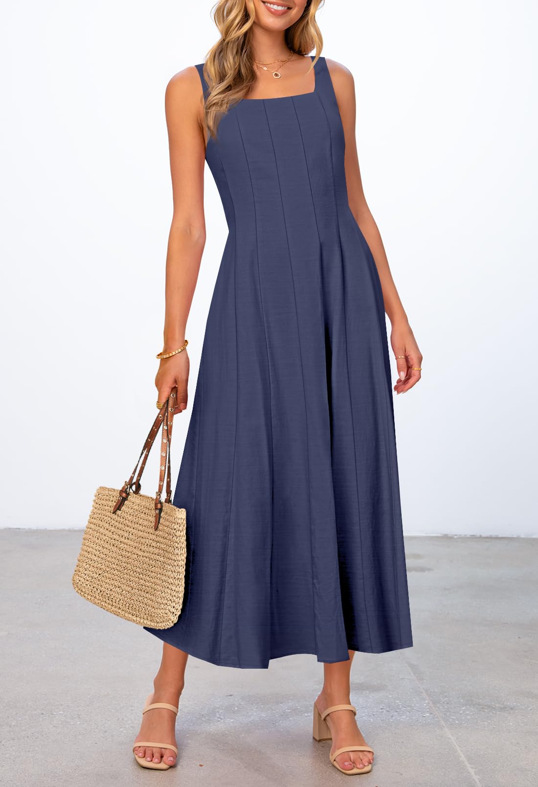 Foto 5 pulgar | Vestido Merokeety Para Mujer 2025, Verano, Sin Mangas, Midi, Azul Marino - Venta Internacional.