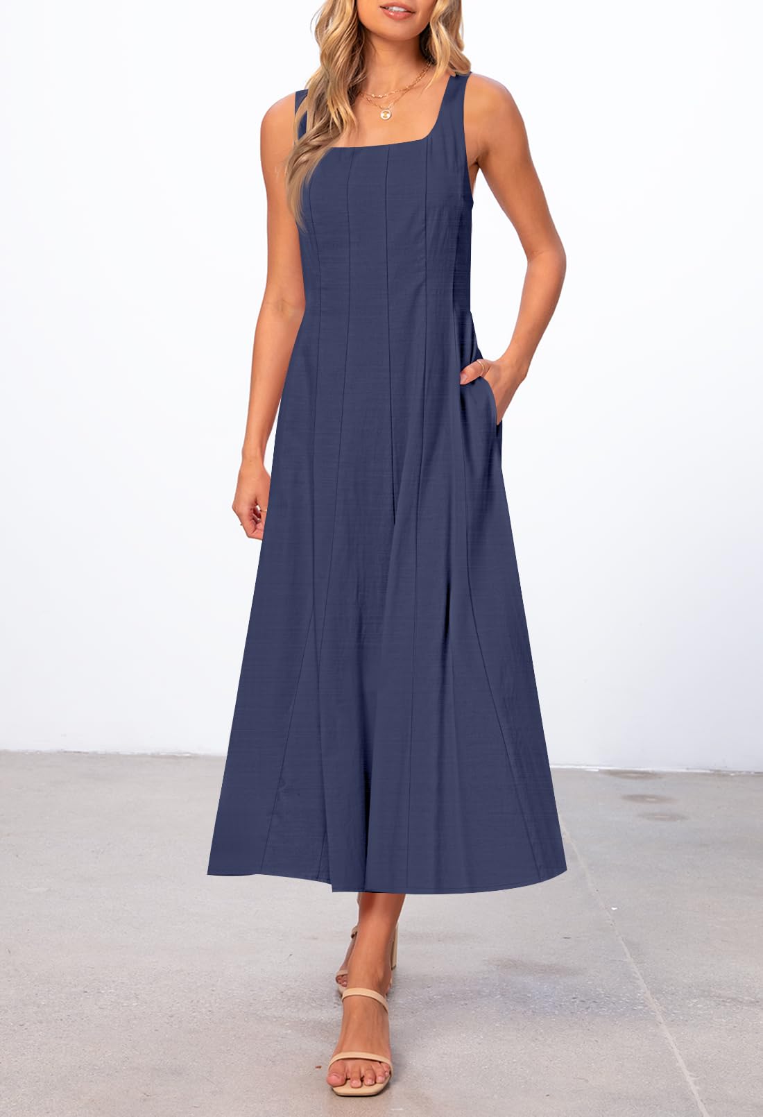 Foto 8 pulgar | Vestido Merokeety Para Mujer 2025, Verano, Sin Mangas, Midi, Azul Marino - Venta Internacional.