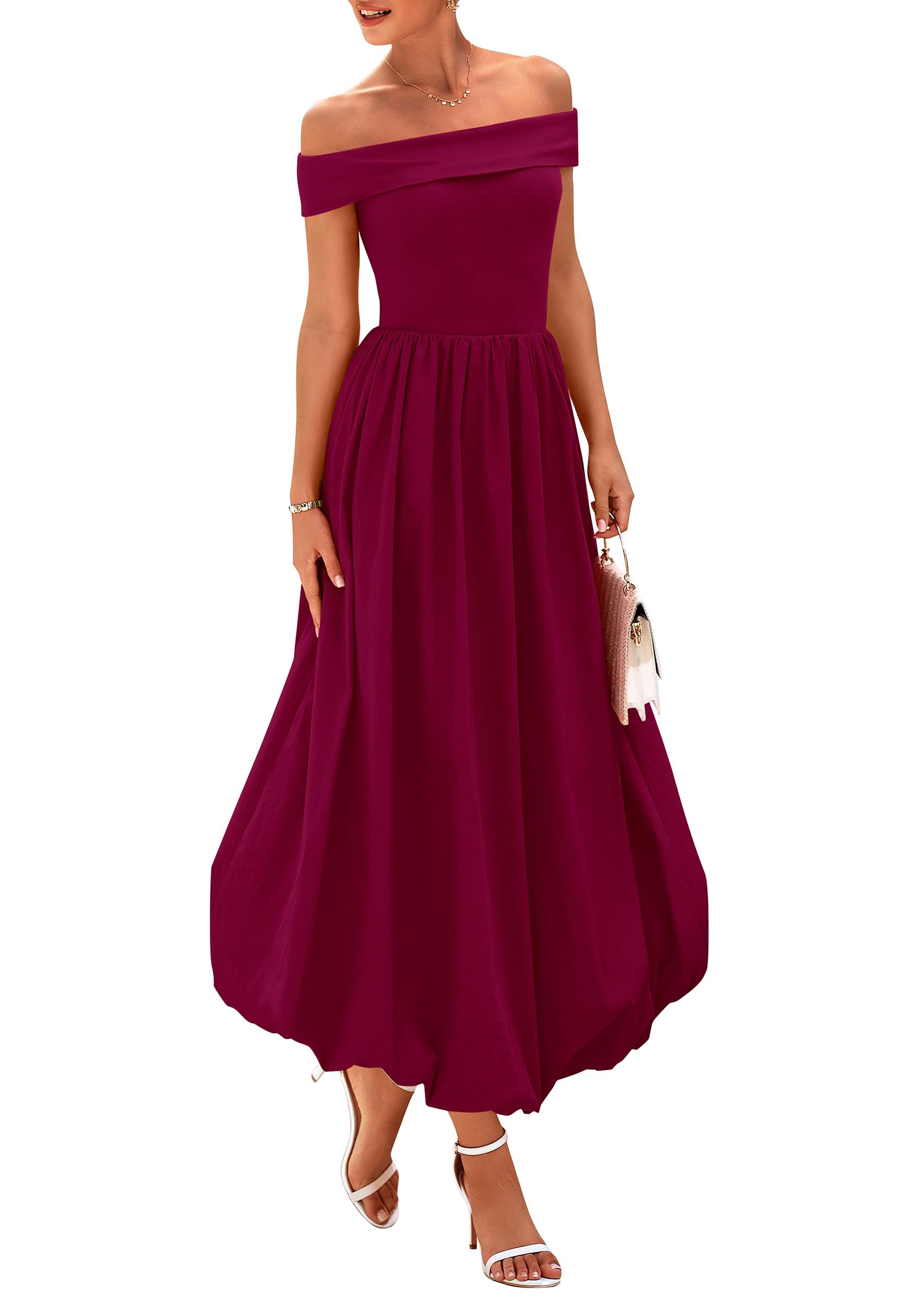 Vestido Prettygarden De Verano Con Hombros Descubiertos Para Mujer, Color Rojo Vino - Venta Internacional.