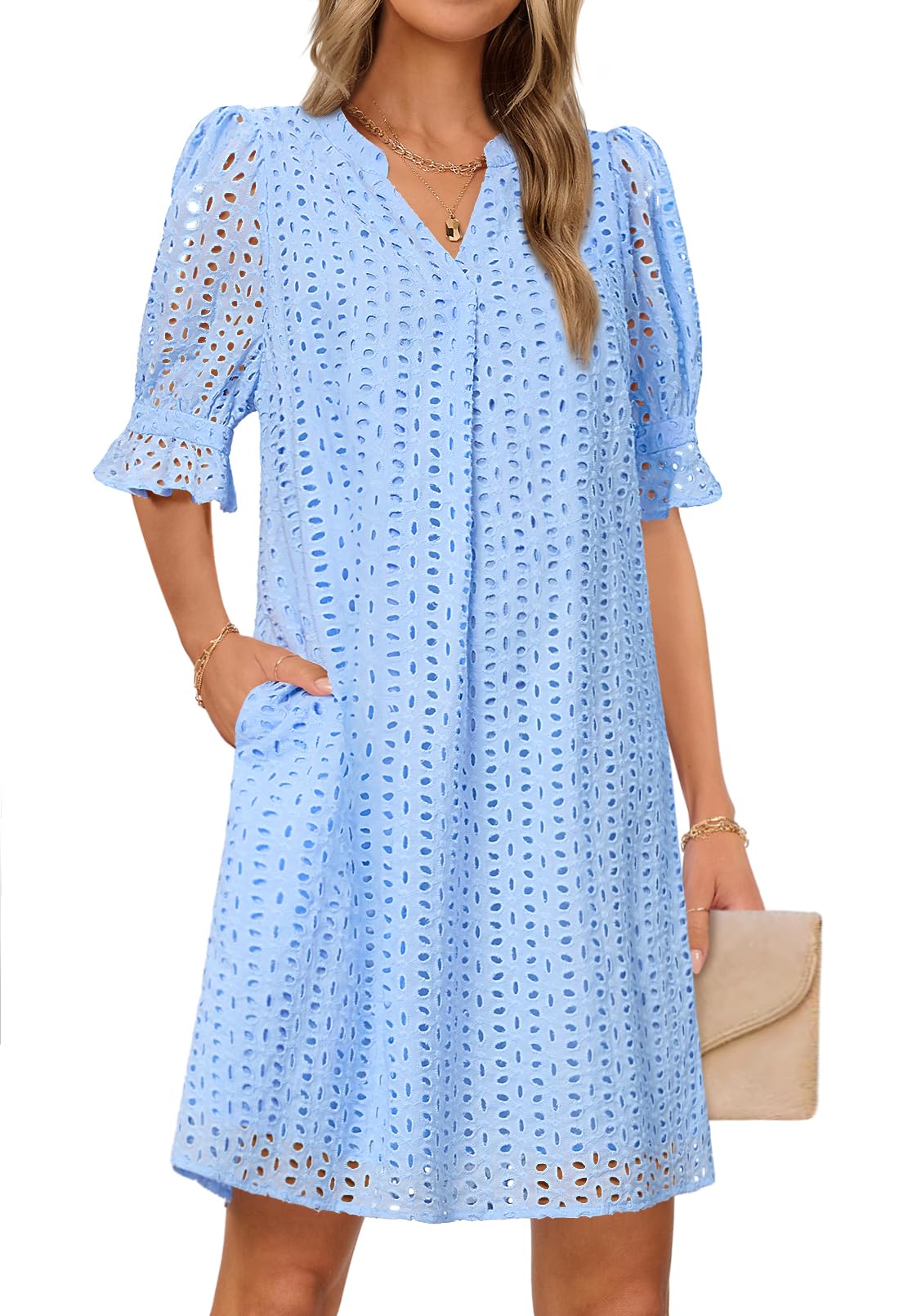 Minivestido Merokeety 2025 De Verano De Manga Corta Con Cuello En V Para Mujer - Venta Internacional.