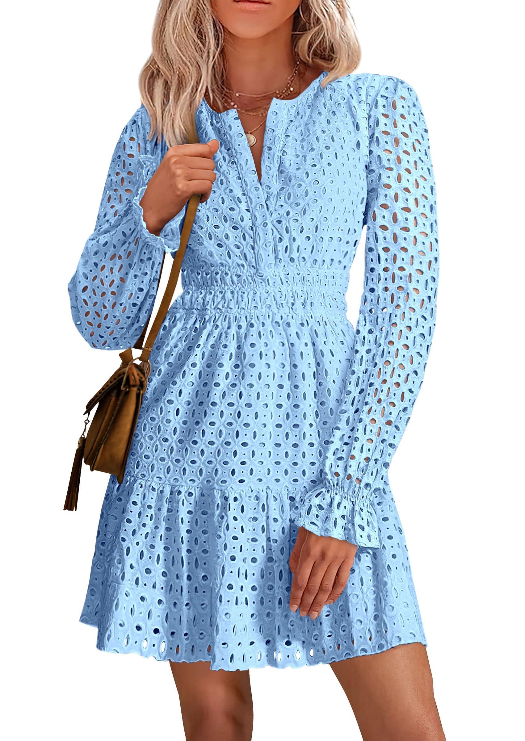 Minivestido Prettygarden 2025 Para Mujer, Cuello En V, Línea A, Azul Claro - Venta Internacional.