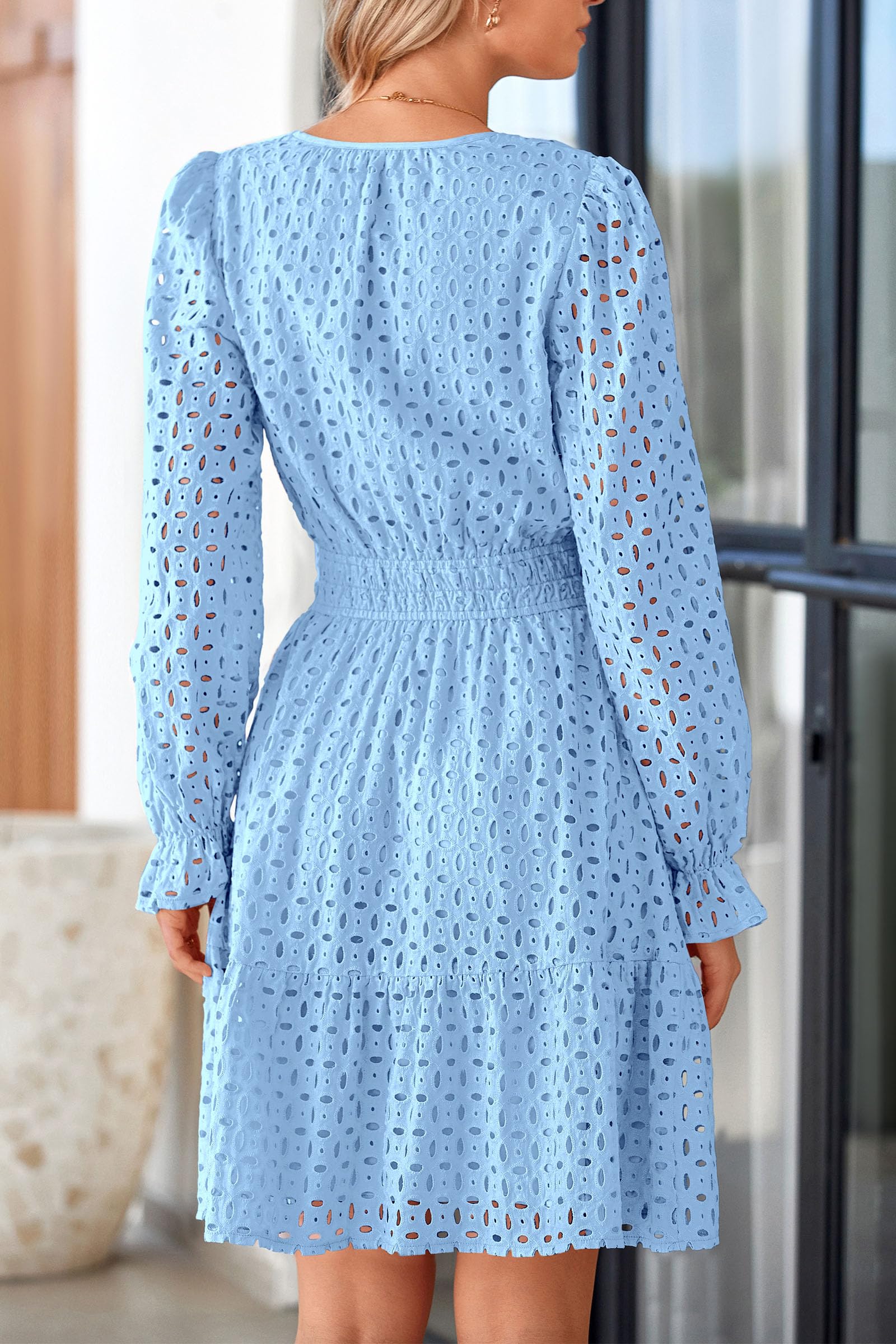 Foto 2 | Minivestido Prettygarden 2025 Para Mujer, Cuello En V, Línea A, Azul Claro - Venta Internacional.