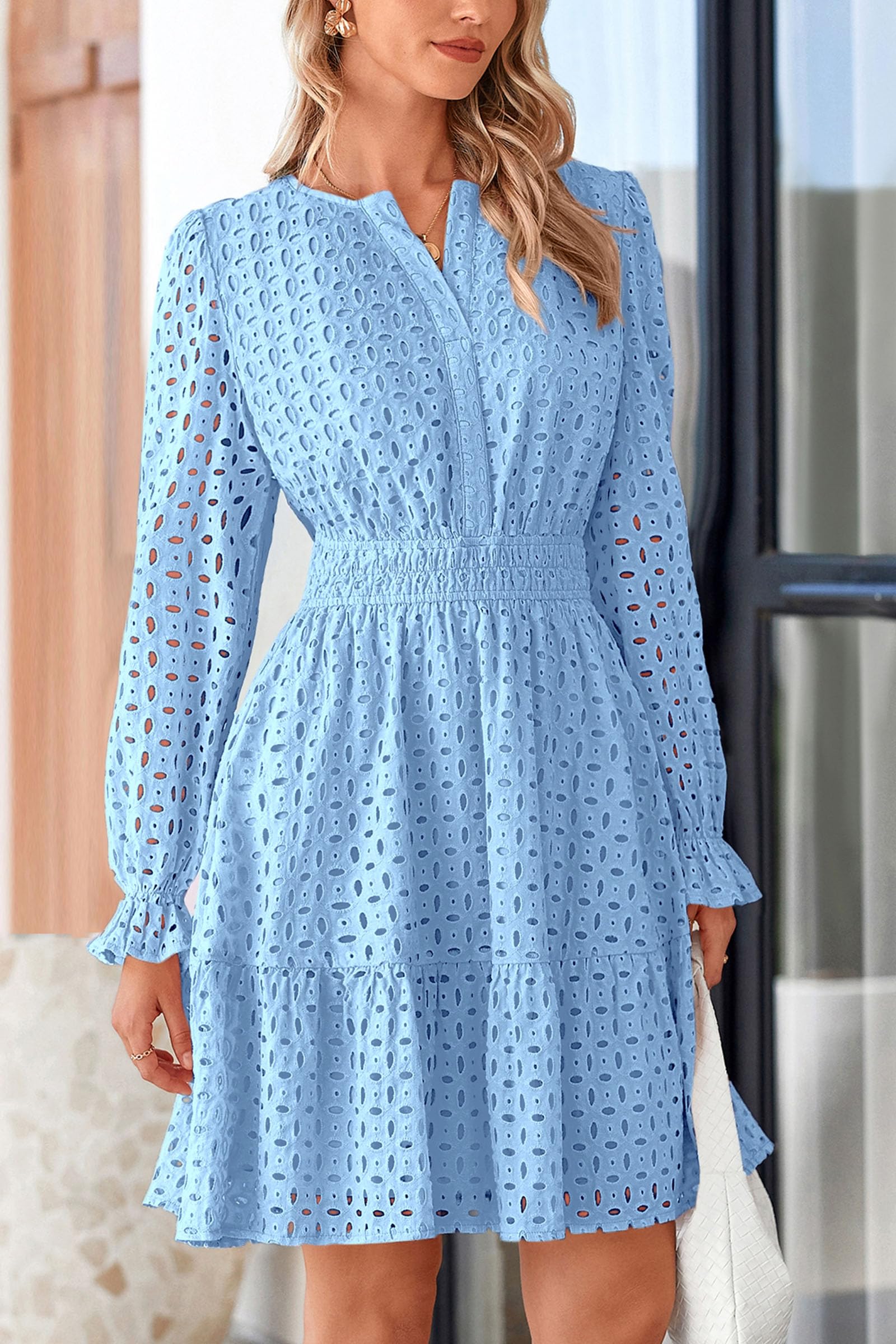 Foto 4 pulgar | Minivestido Prettygarden 2025 Para Mujer, Cuello En V, Línea A, Azul Claro - Venta Internacional.