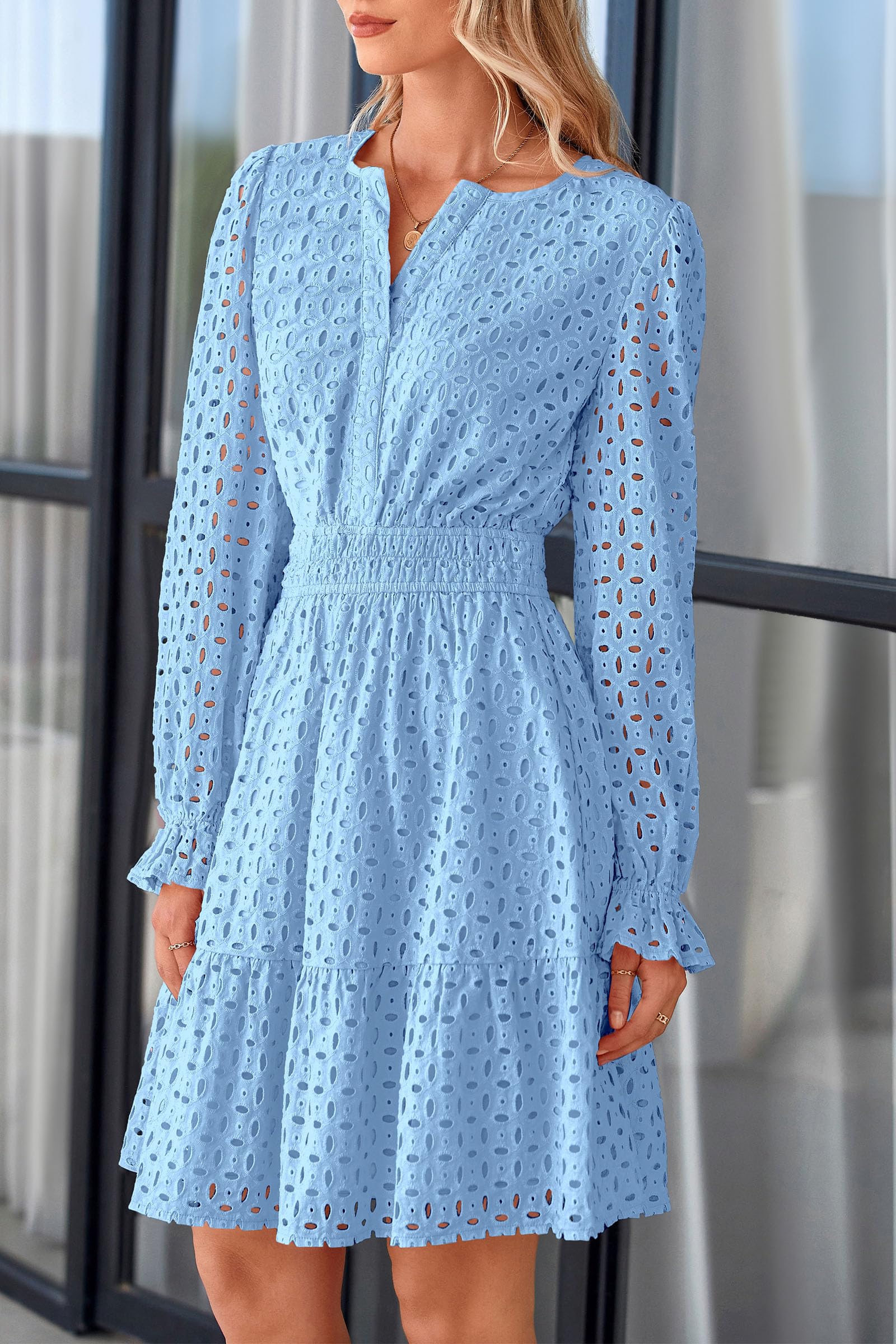 Foto 5 | Minivestido Prettygarden 2025 Para Mujer, Cuello En V, Línea A, Azul Claro - Venta Internacional.
