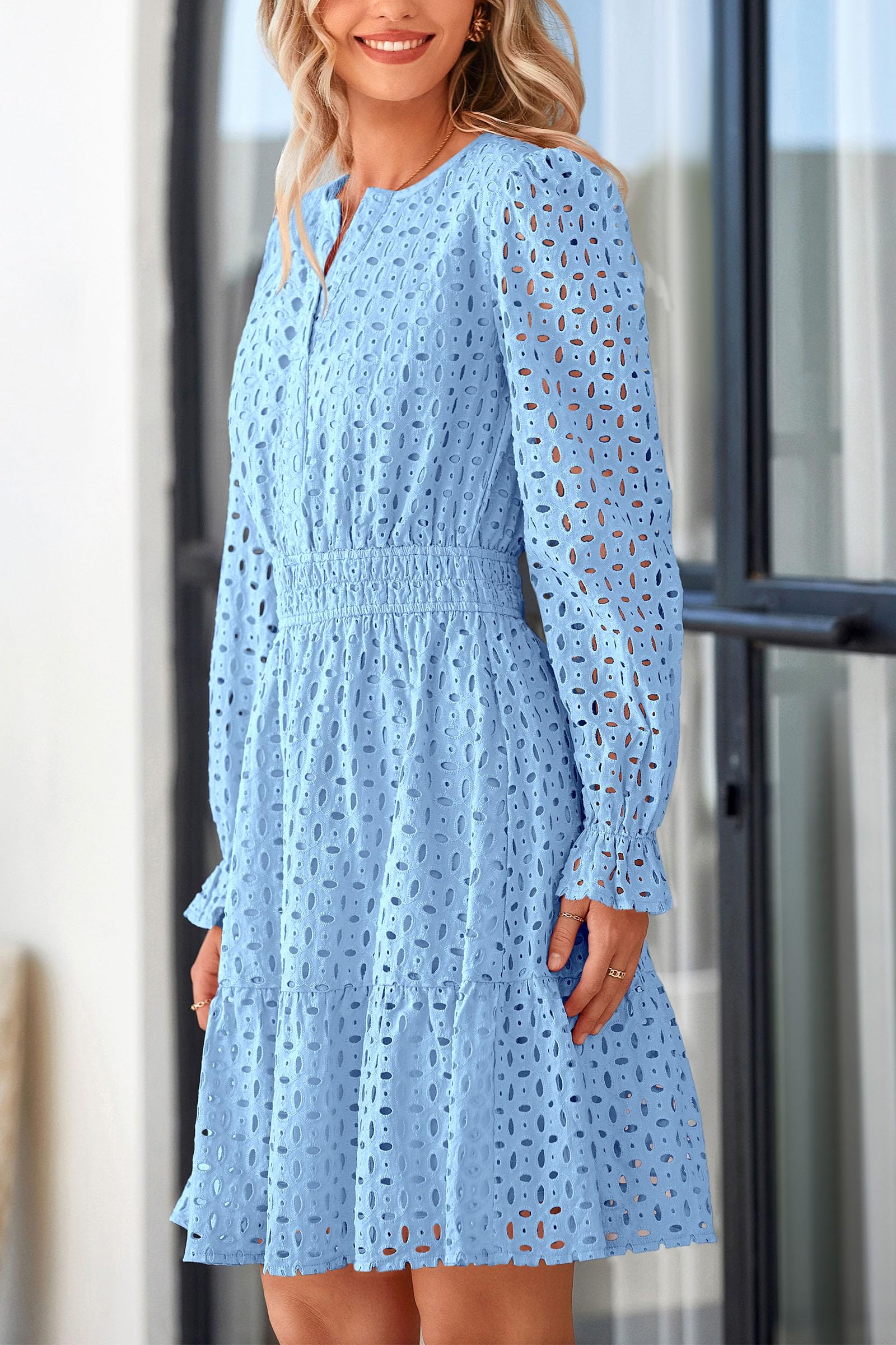 Foto 7 | Minivestido Prettygarden 2025 Para Mujer, Cuello En V, Línea A, Azul Claro - Venta Internacional.