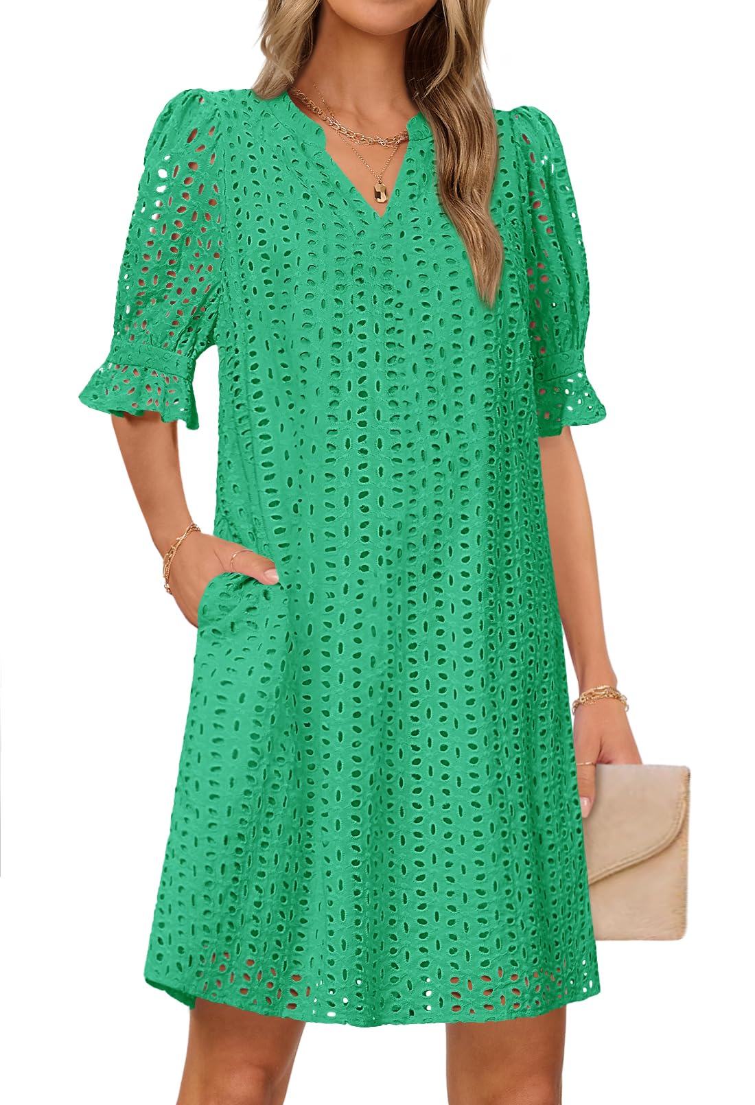 Foto 2 pulgar | Vestido Merokeety 2025 De Verano De Manga Corta Con Cuello En V Para Mujer - Venta Internacional.