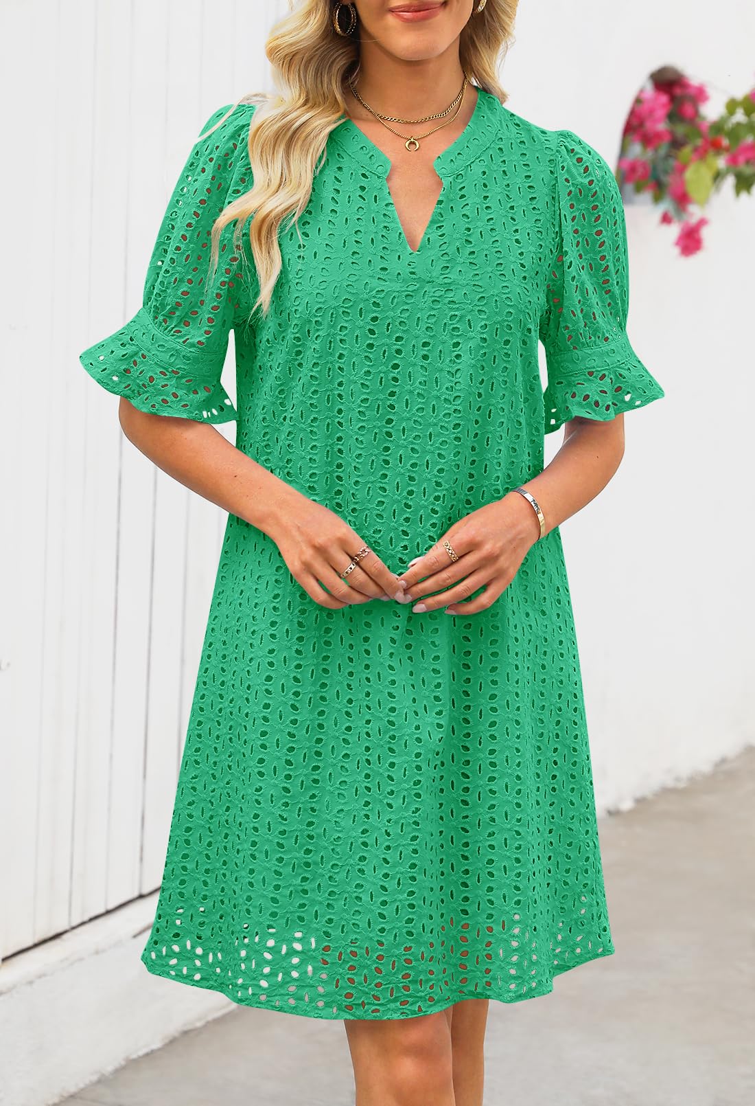 Foto 2 | Vestido Merokeety 2025 De Verano De Manga Corta Con Cuello En V Para Mujer - Venta Internacional.