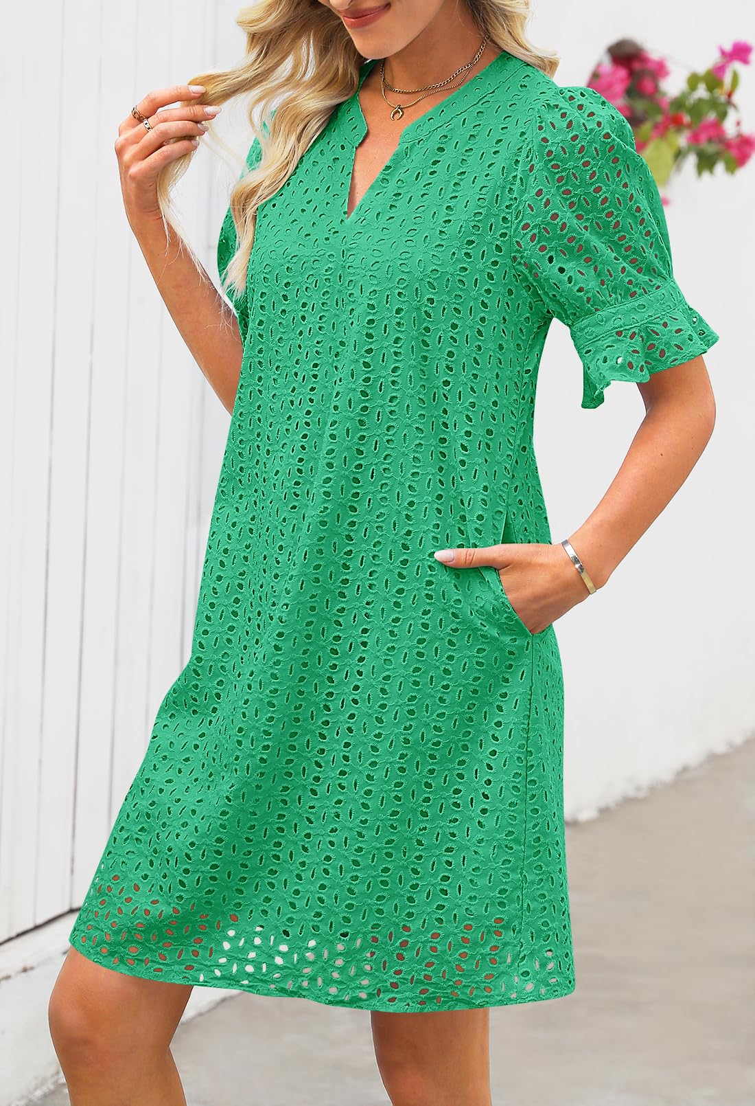 Foto 4 pulgar | Vestido Merokeety 2025 De Verano De Manga Corta Con Cuello En V Para Mujer - Venta Internacional.