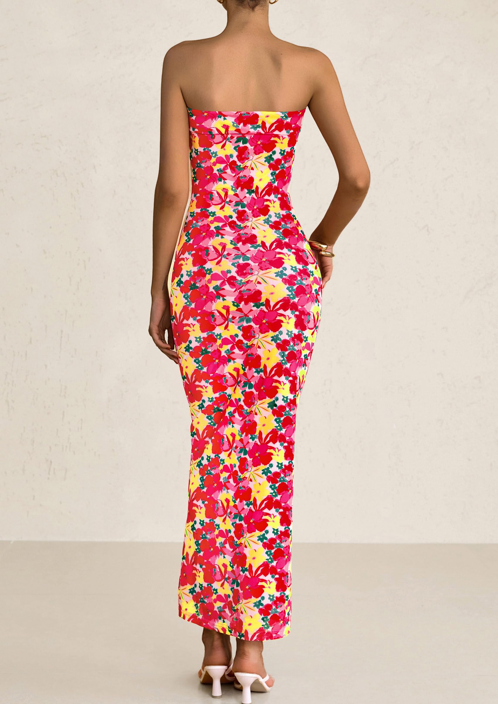 Foto 3 pulgar | Vestido Largo Sin Tirantes Con Estampado Floral Prettygarden Para Mujer - Venta Internacional.