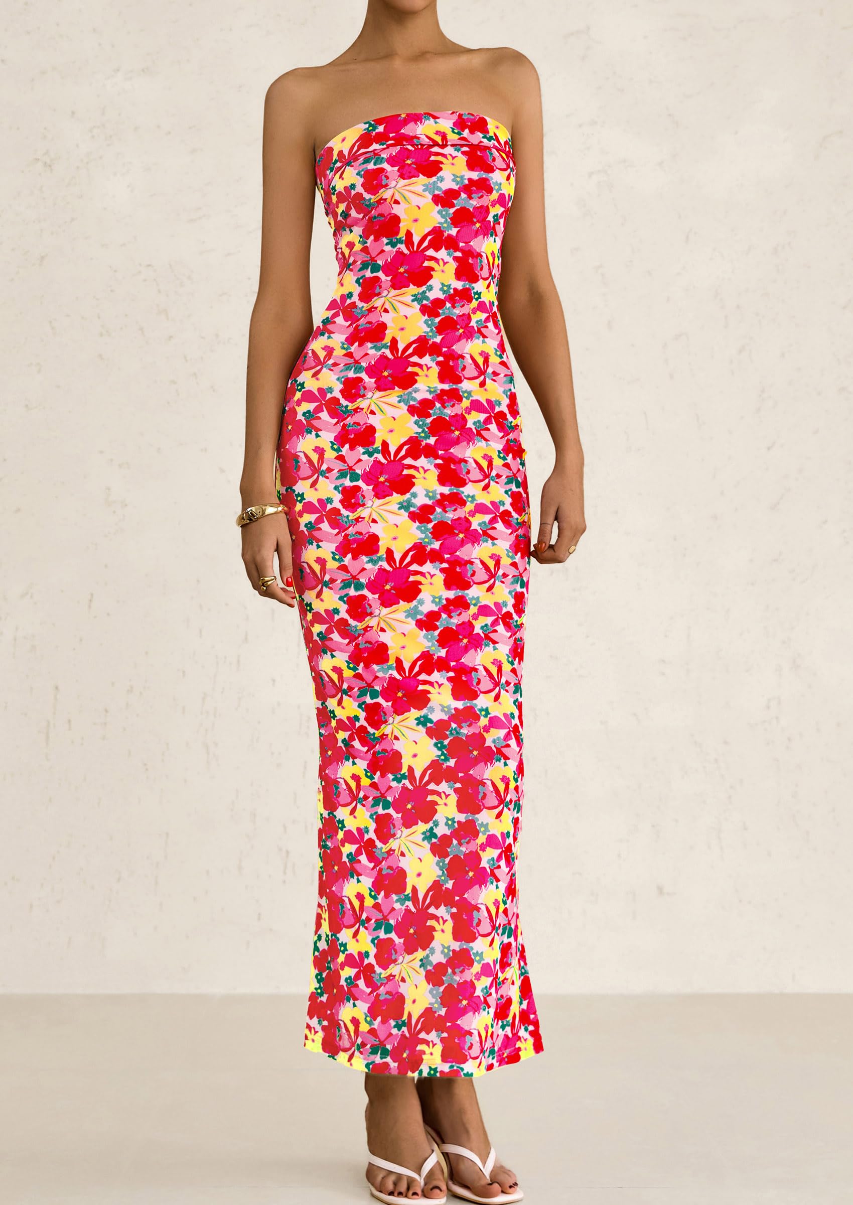 Foto 8 pulgar | Vestido Largo Sin Tirantes Con Estampado Floral Prettygarden Para Mujer - Venta Internacional.