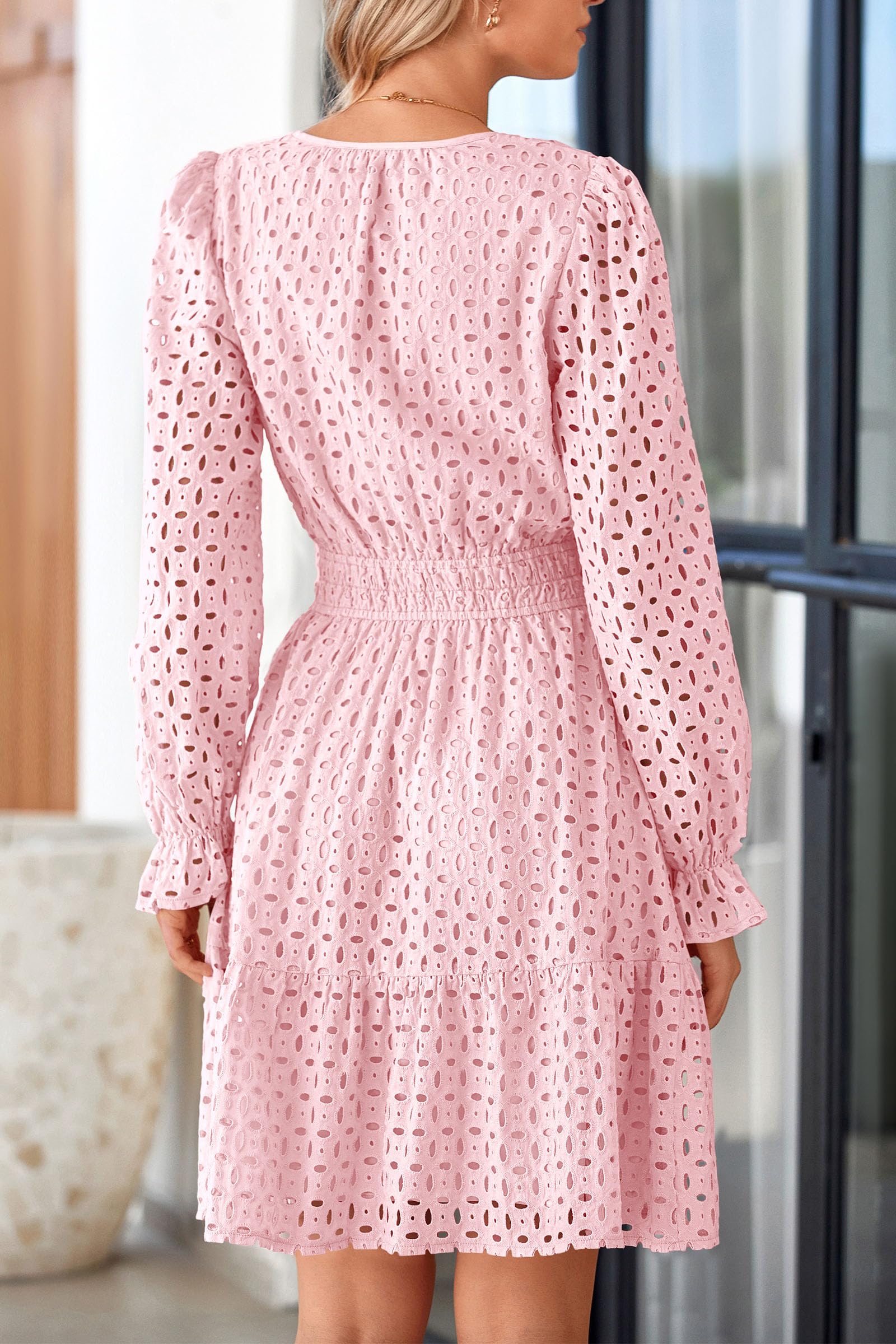 Foto 2 | Minivestido Prettygarden 2025 Para Mujer, Manga Larga, Cuello En V, Rosa - Venta Internacional.