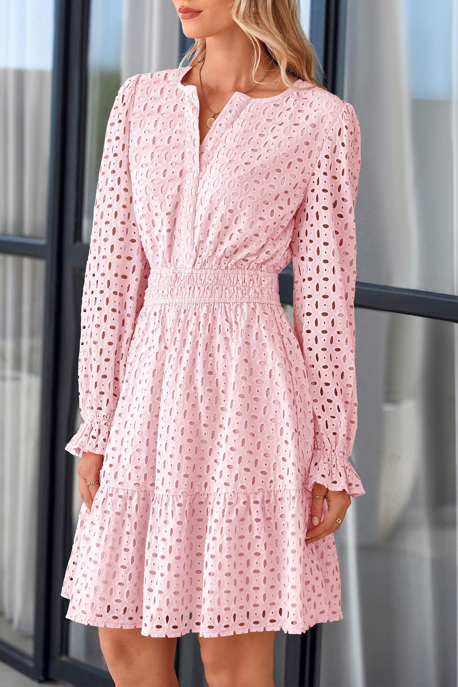 Foto 5 | Minivestido Prettygarden 2025 Para Mujer, Manga Larga, Cuello En V, Rosa - Venta Internacional.