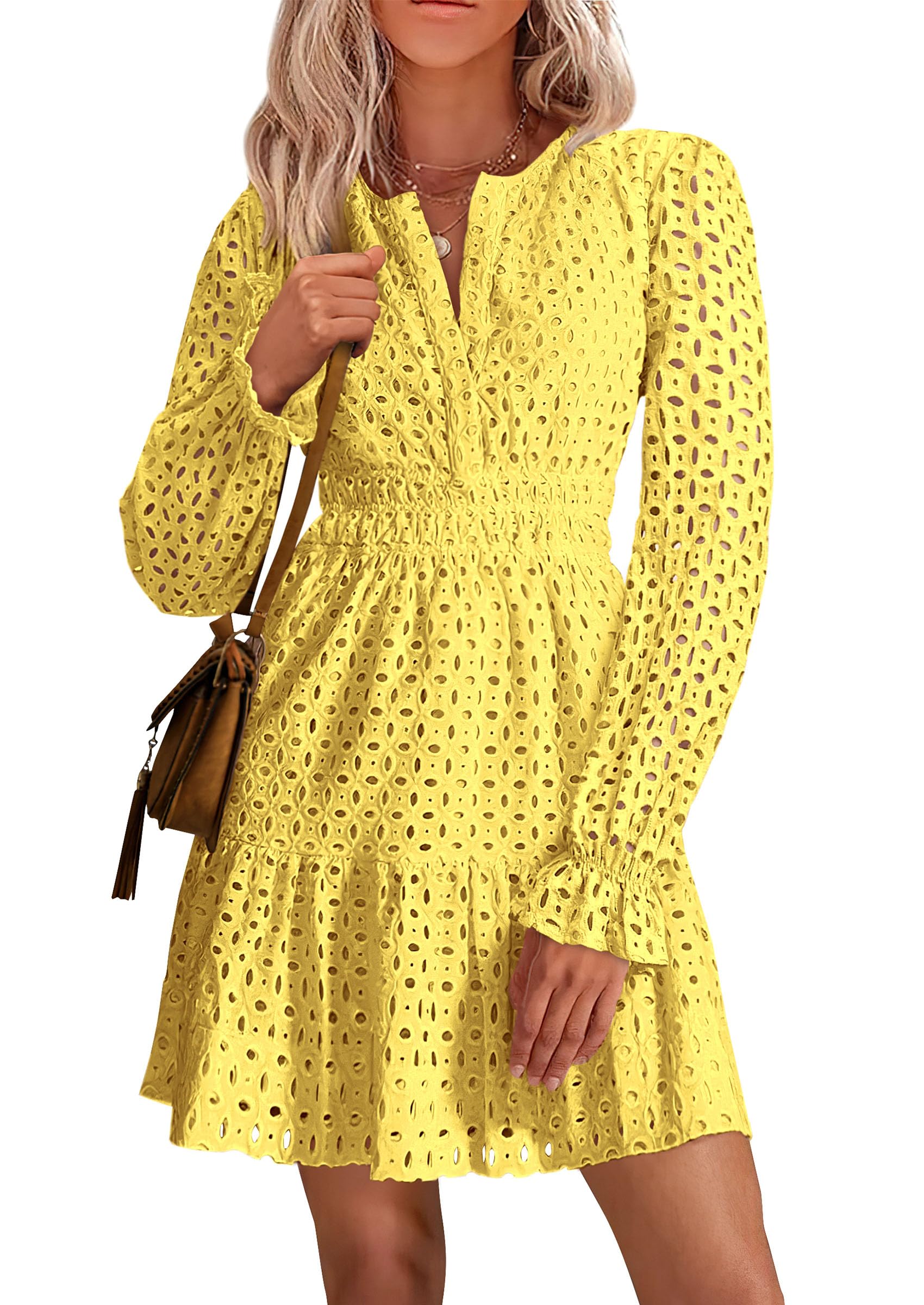 Foto 2 pulgar | Minivestido Prettygarden 2025 Para Mujer, Cuello En V, Línea A, Amarillo - Venta Internacional.