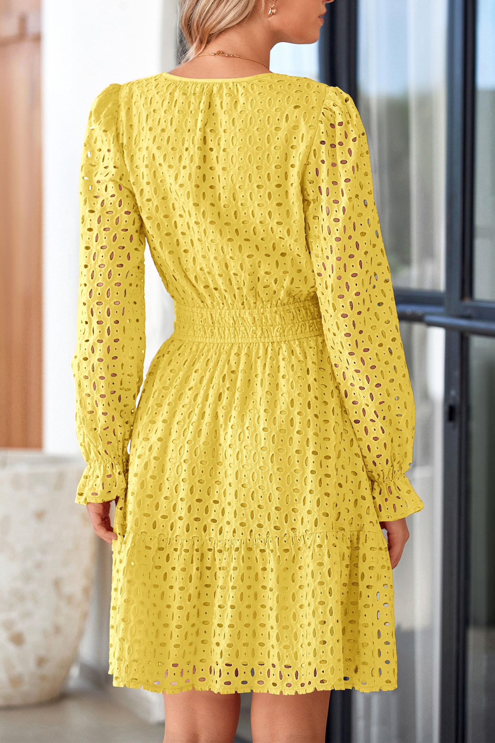 Foto 2 | Minivestido Prettygarden 2025 Para Mujer, Cuello En V, Línea A, Amarillo - Venta Internacional.