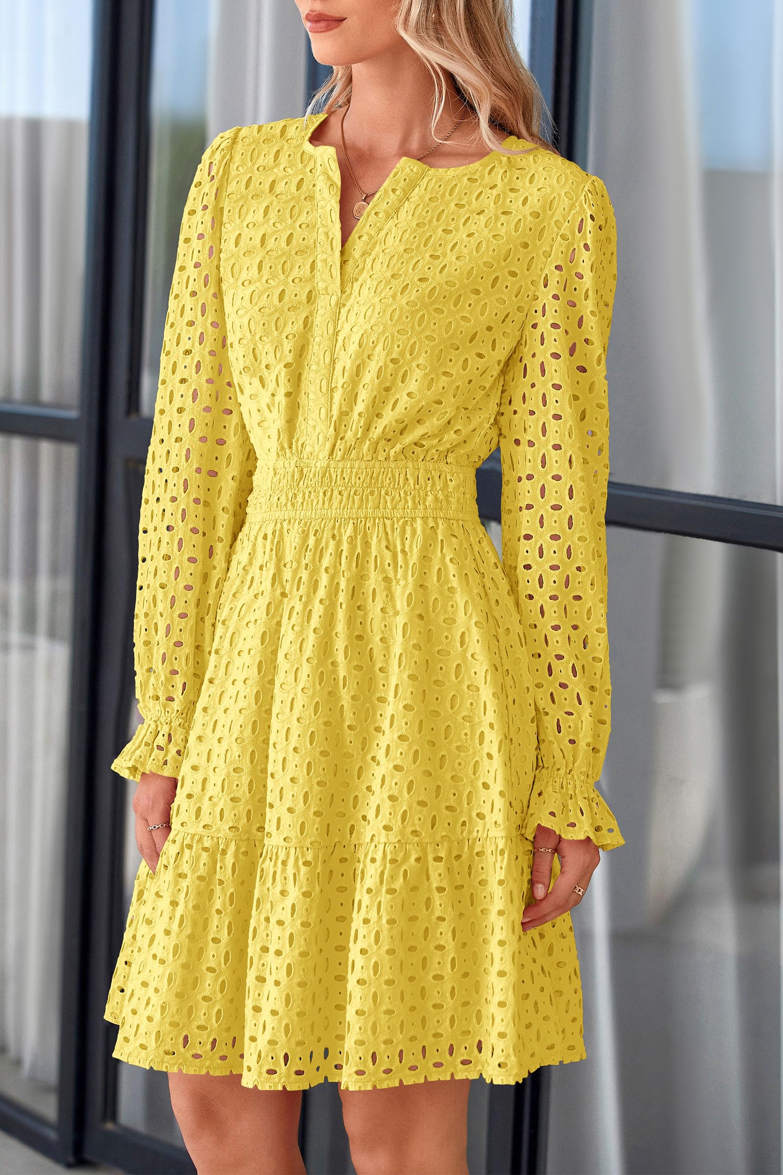 Foto 5 | Minivestido Prettygarden 2025 Para Mujer, Cuello En V, Línea A, Amarillo - Venta Internacional.
