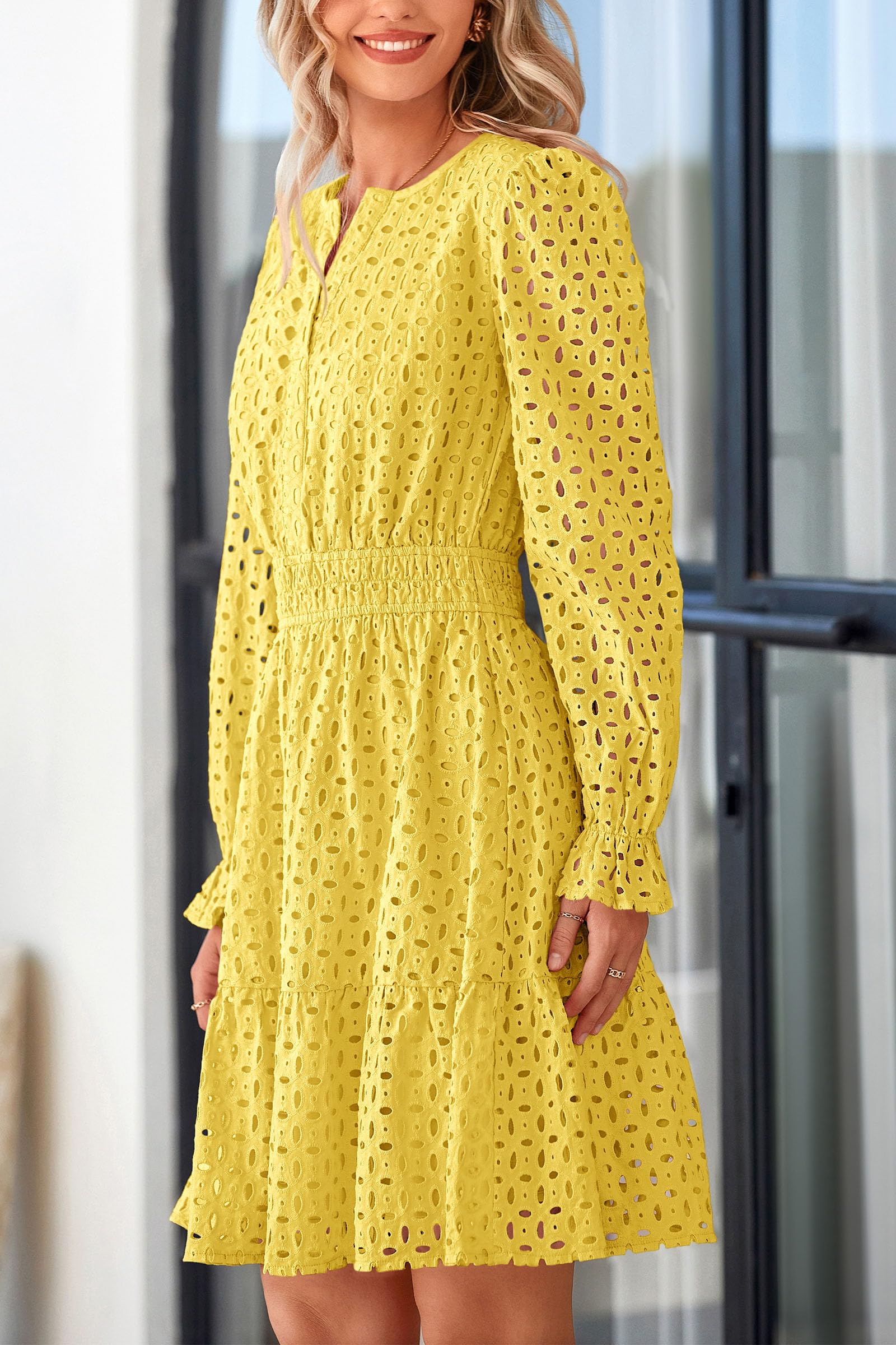 Foto 8 pulgar | Minivestido Prettygarden 2025 Para Mujer, Cuello En V, Línea A, Amarillo - Venta Internacional.