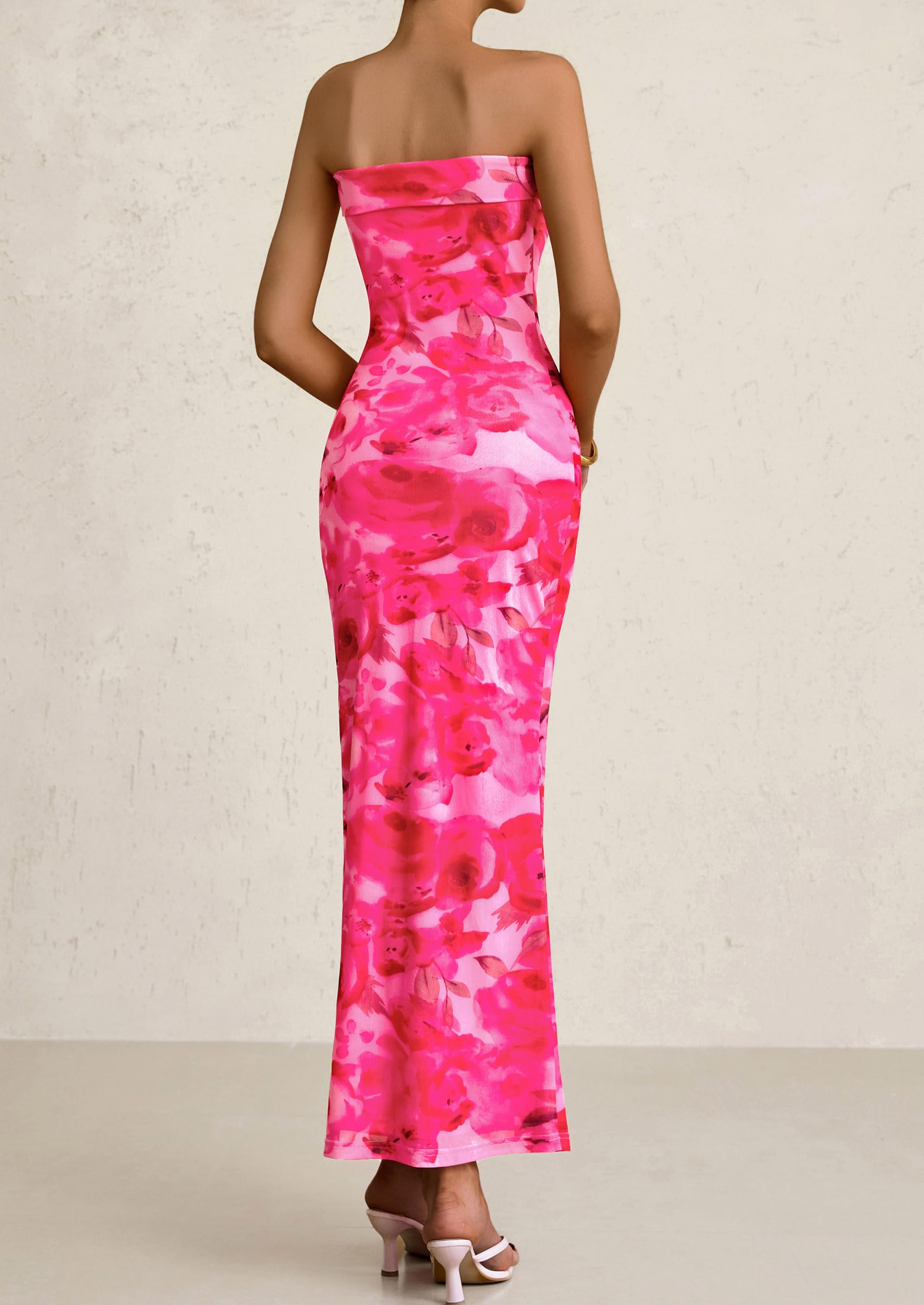 Foto 3 pulgar | Vestido Largo Prettygarden Para Mujer, Ajustado Sin Tirantes, Rosa, Xl - Venta Internacional.