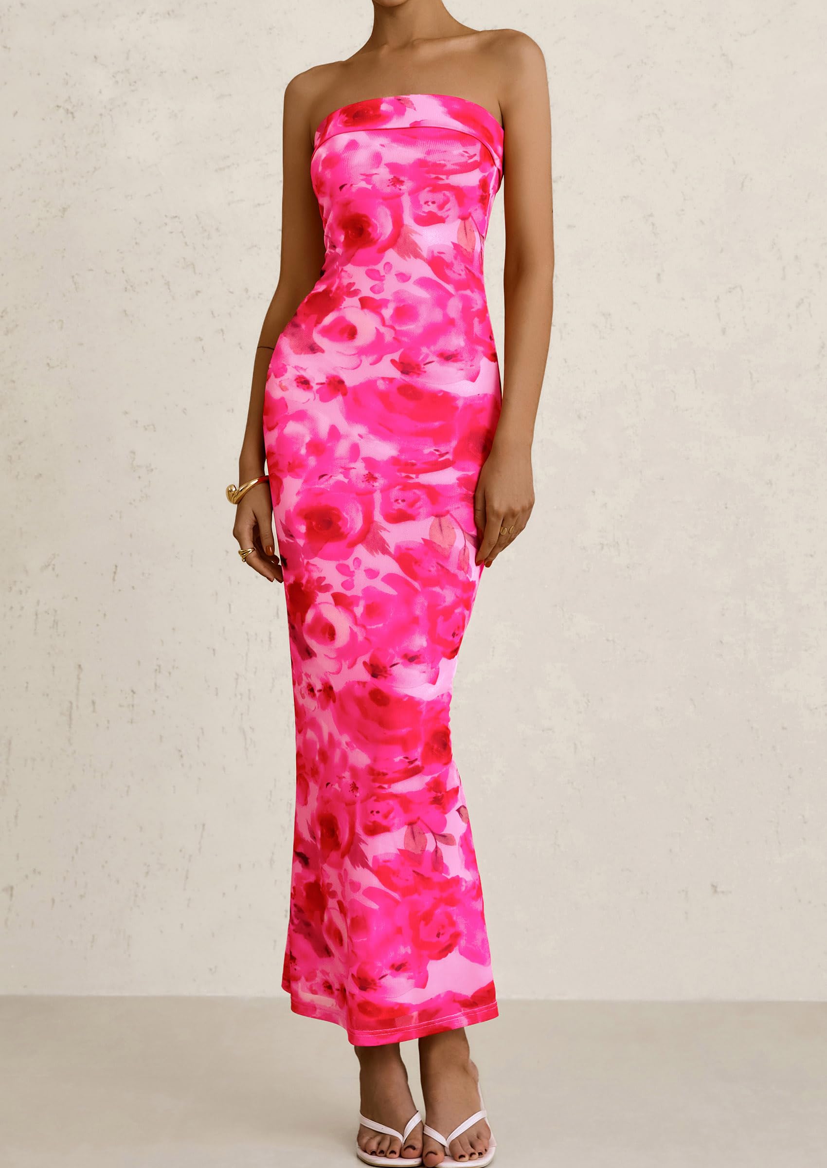 Foto 5 pulgar | Vestido Largo Prettygarden Para Mujer, Ajustado Sin Tirantes, Rosa, Xl - Venta Internacional.
