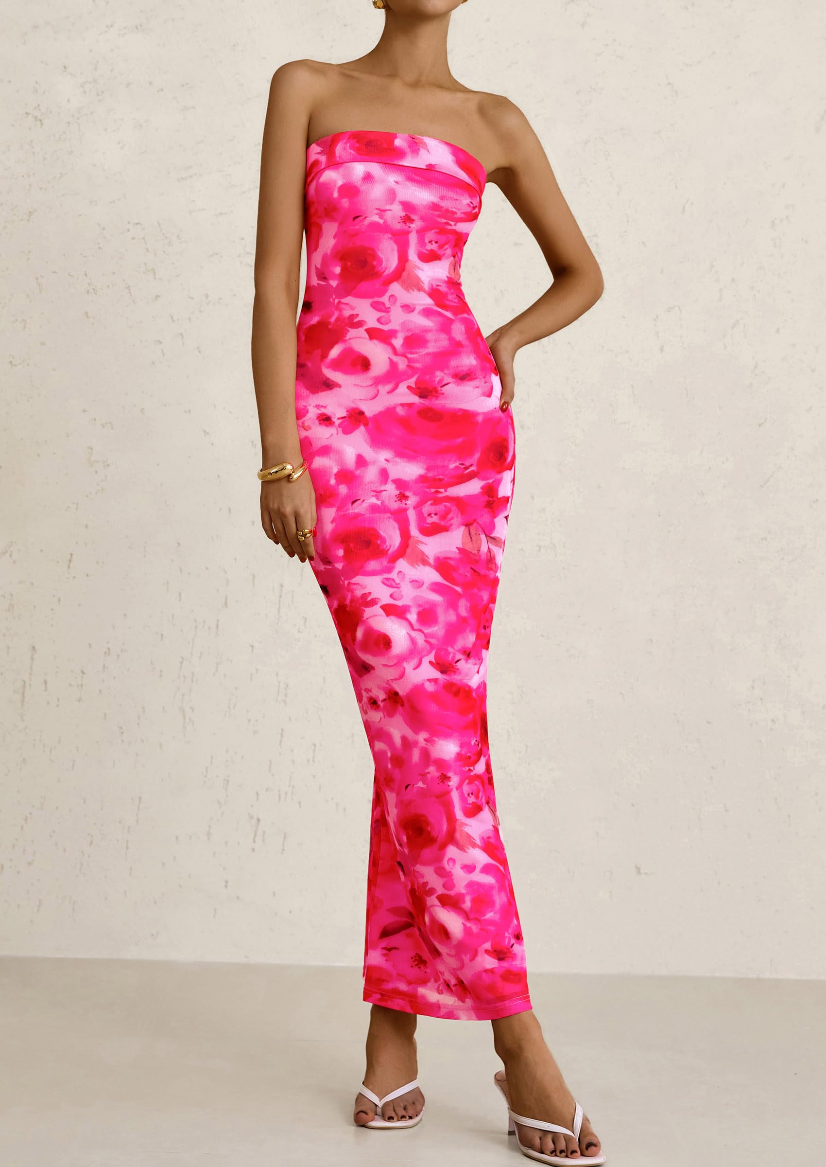Foto 6 pulgar | Vestido Largo Prettygarden Para Mujer, Ajustado Sin Tirantes, Rosa, Xl - Venta Internacional.