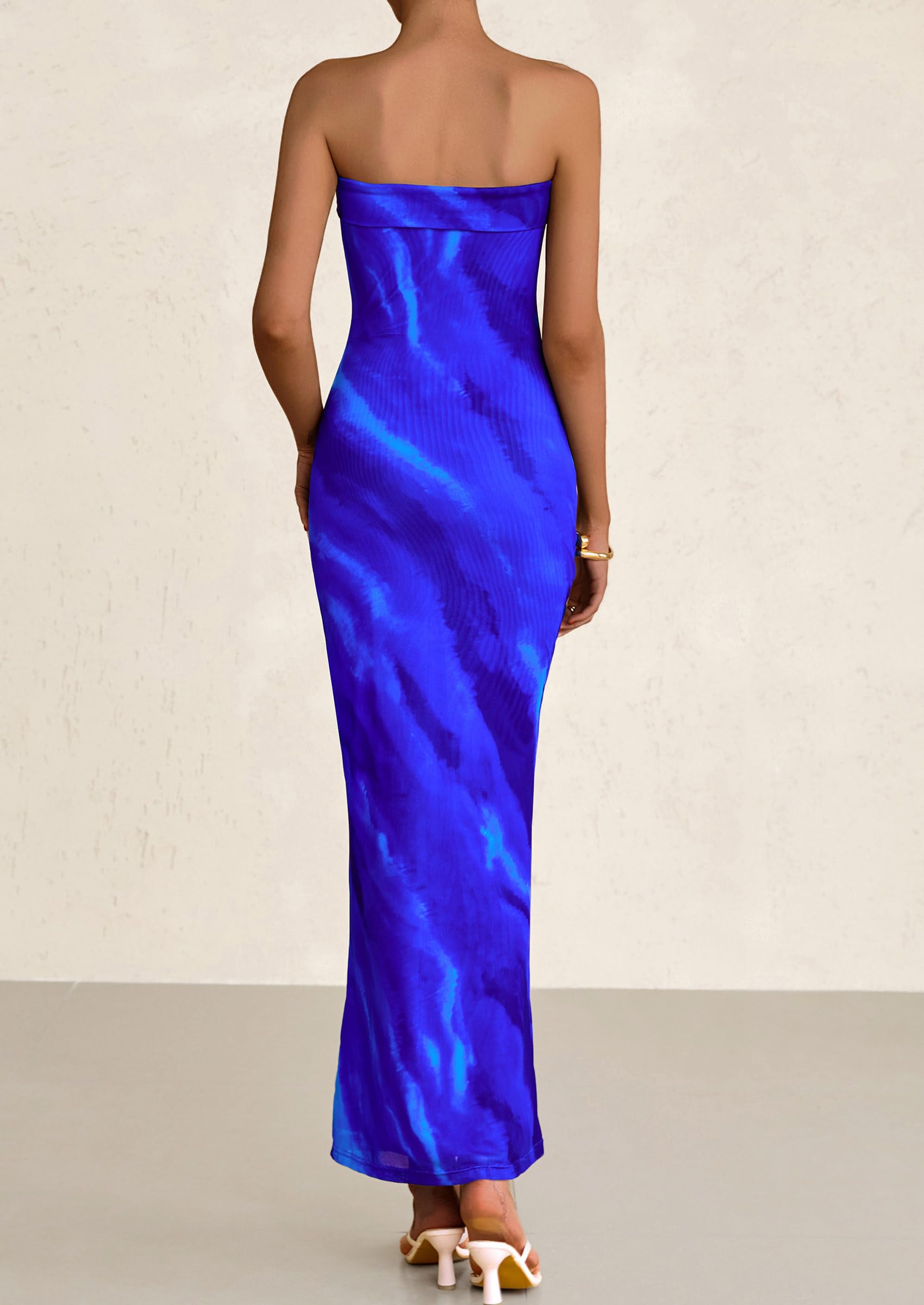Foto 2 | Vestido Largo Prettygarden Para Mujer, Ajustado Sin Tirantes, Azul S - Venta Internacional.